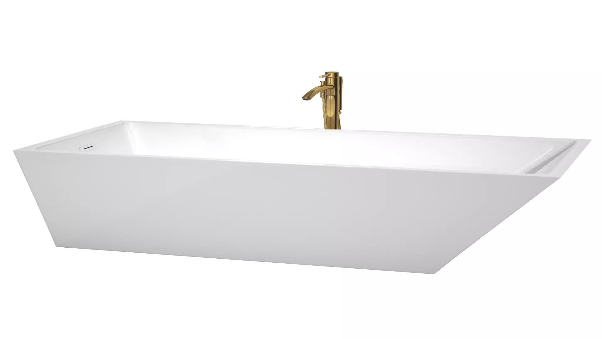Hannah 67 Inch Freestanding Bathtub in White with Shiny White Trim and Floor Mounted Faucet in Brushed Gold material
