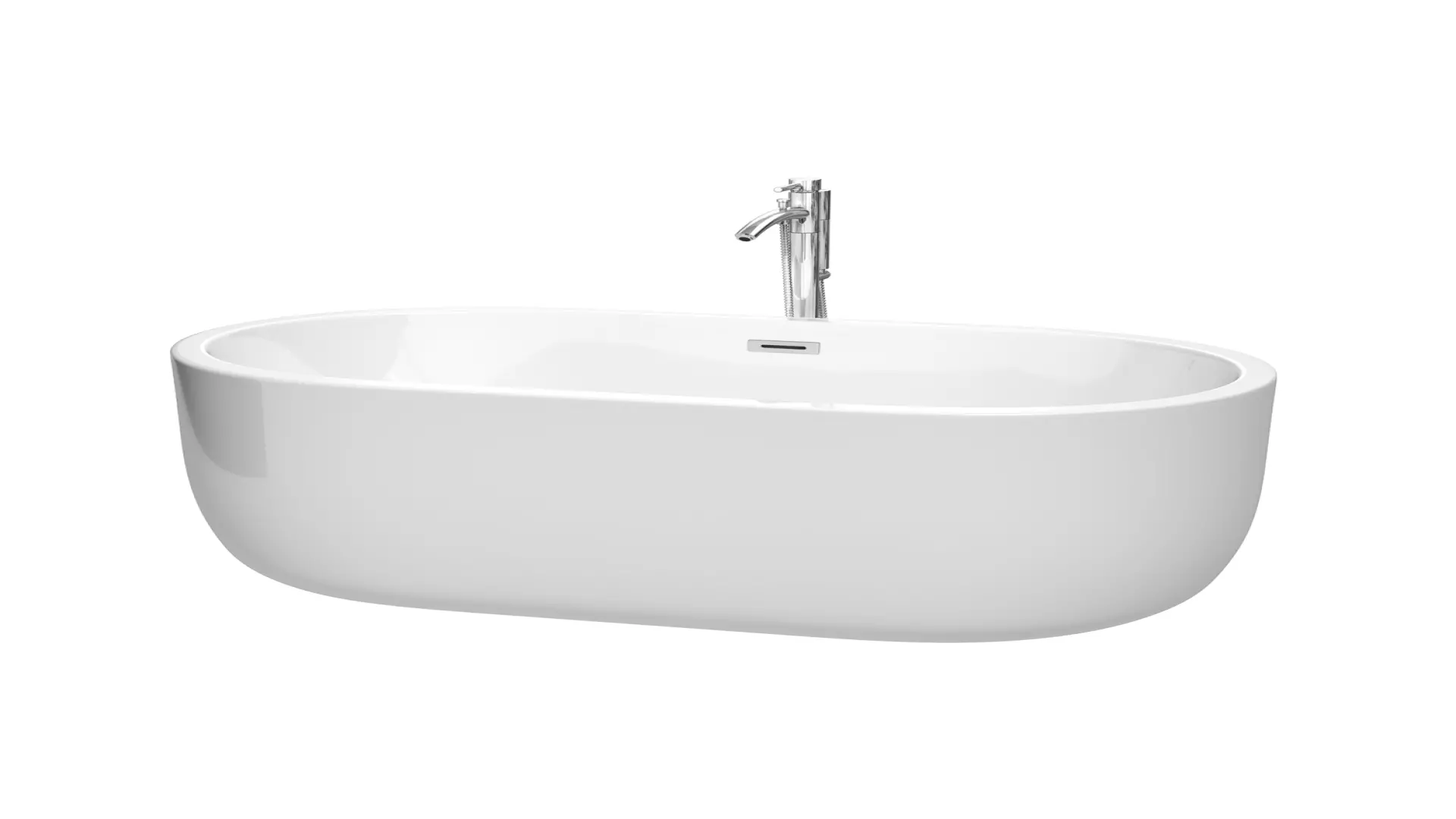 Juliette 60 Inch Freestanding Bathtub in White with Floor Mounted Faucet, Drain and Overflow Trim in Polished Chrome material