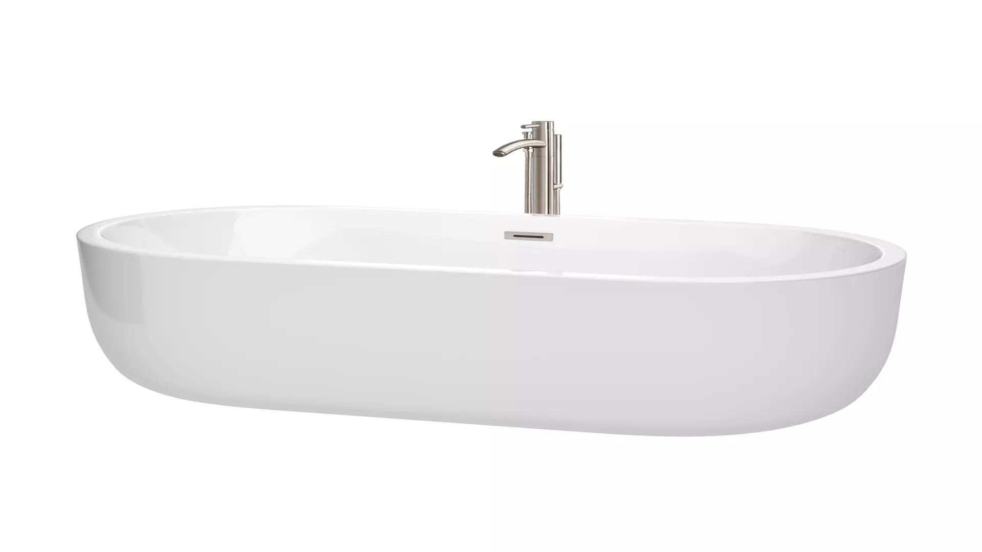 Juliette 67 Inch Freestanding Bathtub in White with Floor Mounted Faucet, Drain and Overflow Trim in Brushed Nickel material