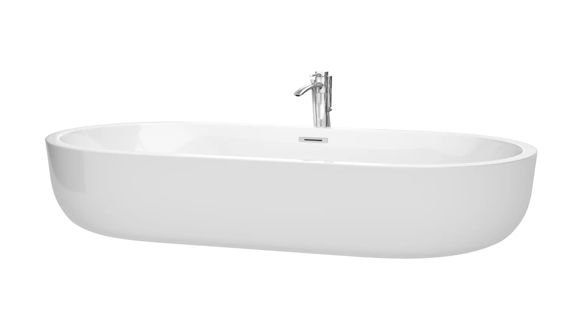 Juliette 67 Inch Freestanding Bathtub in White with Floor Mounted Faucet, Drain and Overflow Trim in Polished Chrome material