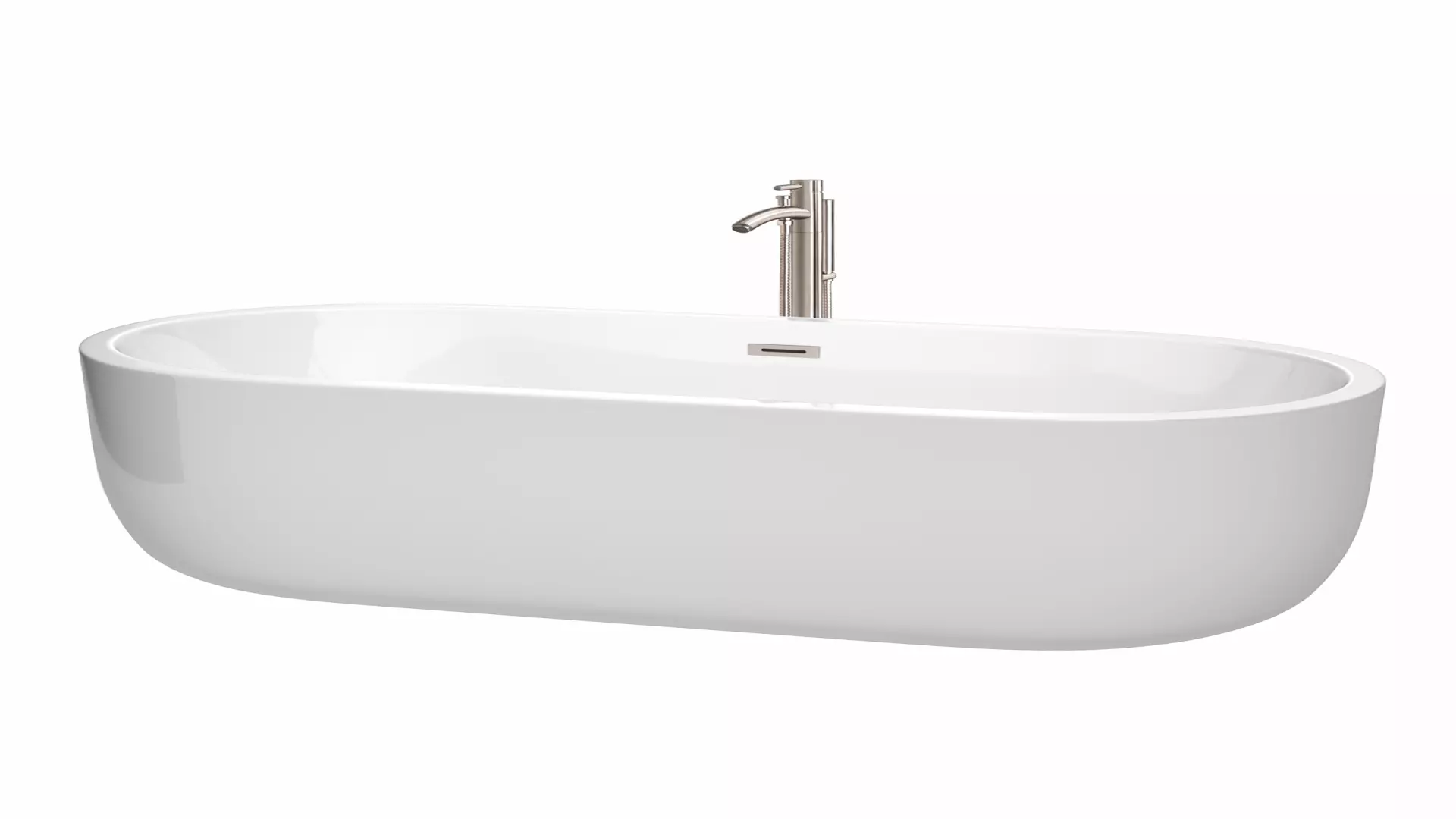 Juliette 71 Inch Freestanding Bathtub in White with Floor Mounted Faucet, Drain and Overflow Trim in Brushed Nickel material