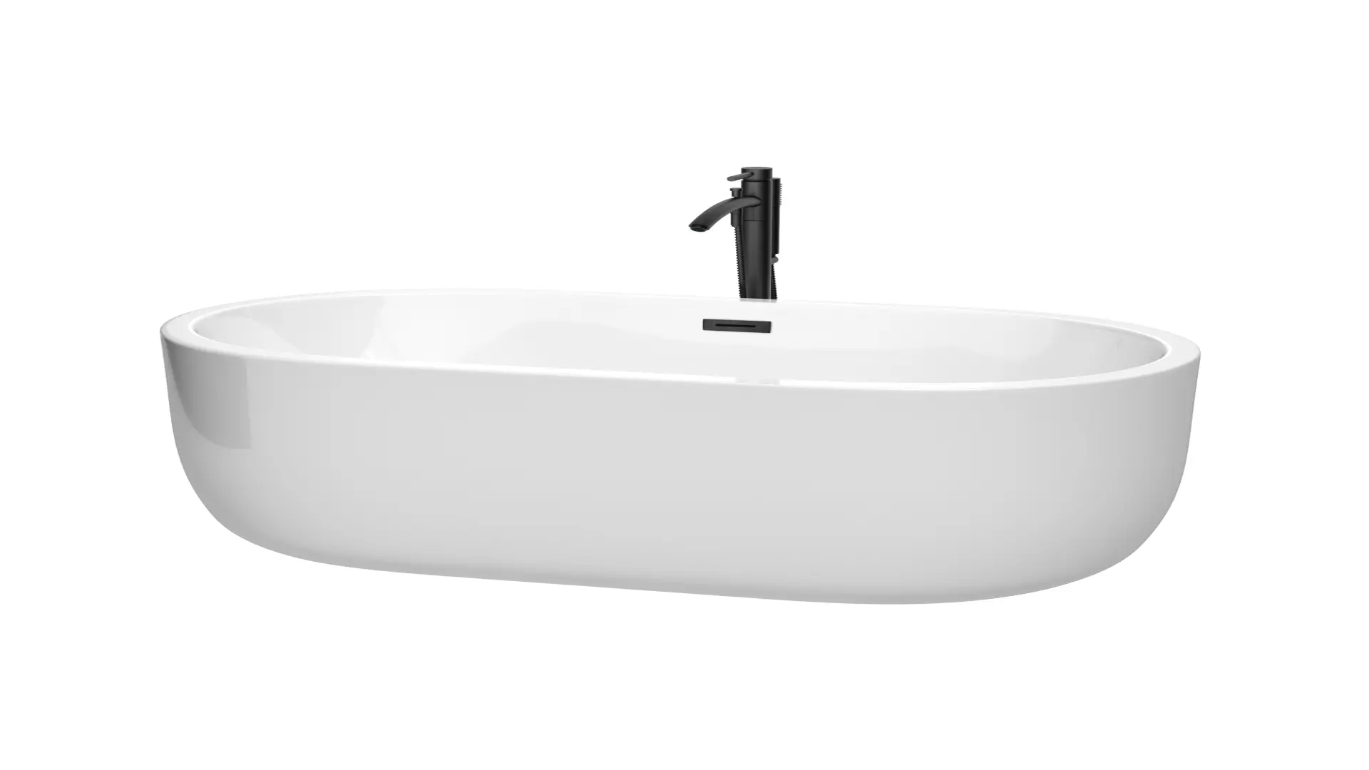 Juliette 60 Inch Freestanding Bathtub in White with Floor Mounted Faucet, Drain and Overflow Trim in Matte Black material