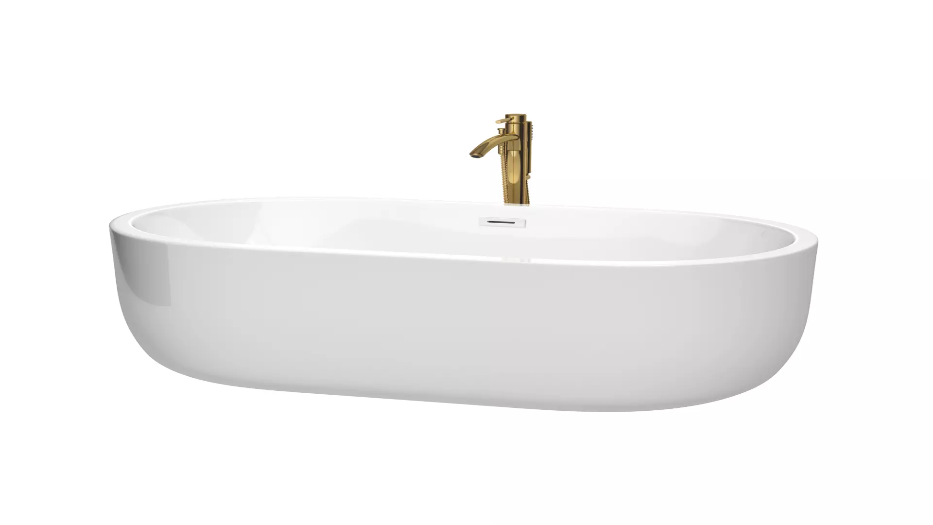 Juliette 60 Inch Freestanding Bathtub in White with Shiny White Trim and Floor Mounted Faucet in Brushed Gold material