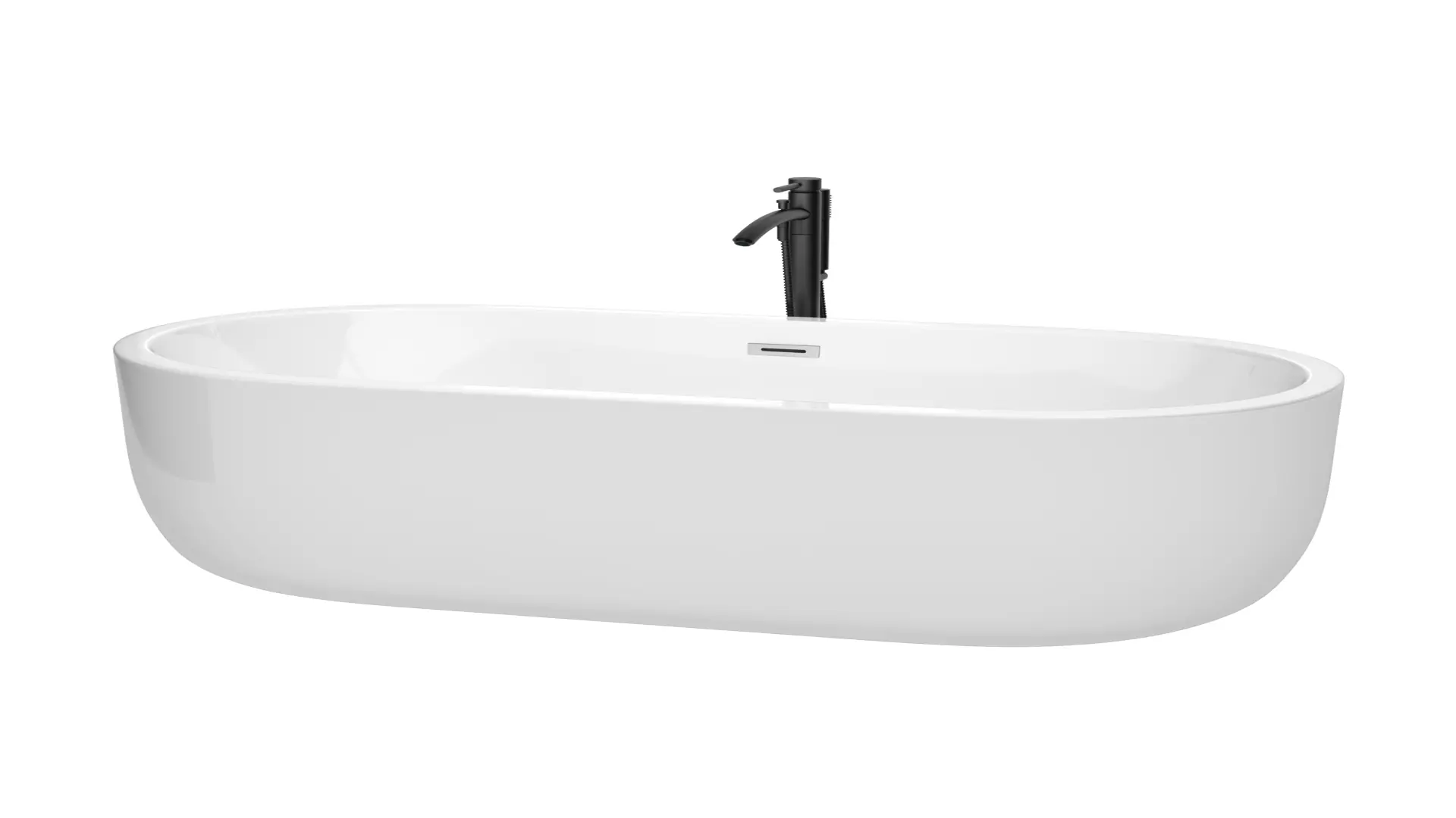 Juliette 67 Inch Freestanding Bathtub in White with Polished Chrome Trim and Floor Mounted Faucet in Matte Black material