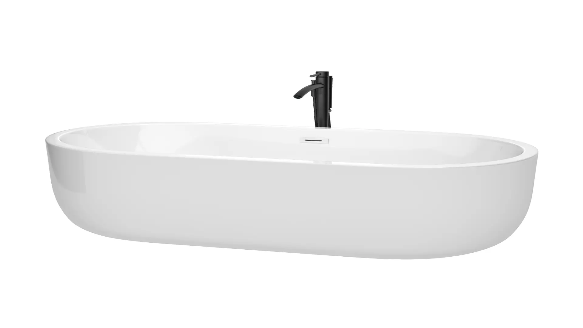 Juliette 67 Inch Freestanding Bathtub in White with Shiny White Trim and Floor Mounted Faucet in Matte Black material