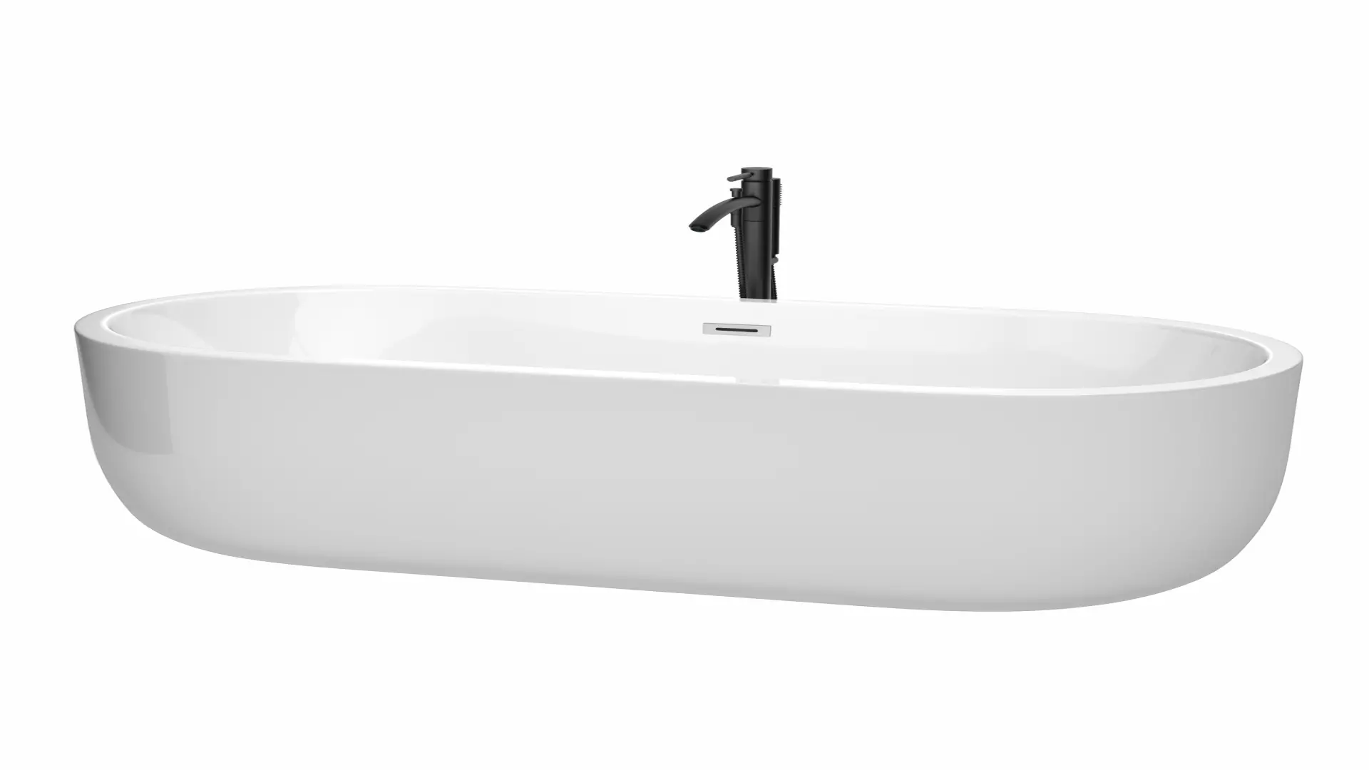 Juliette 71 Inch Freestanding Bathtub in White with Polished Chrome Trim and Floor Mounted Faucet in Matte Black material