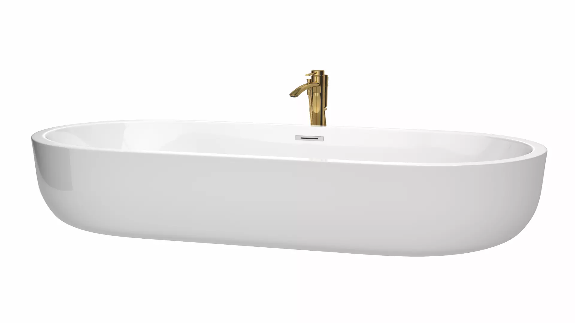Juliette 71 Inch Freestanding Bathtub in White with Polished Chrome Trim and Floor Mounted Faucet in Brushed Gold material