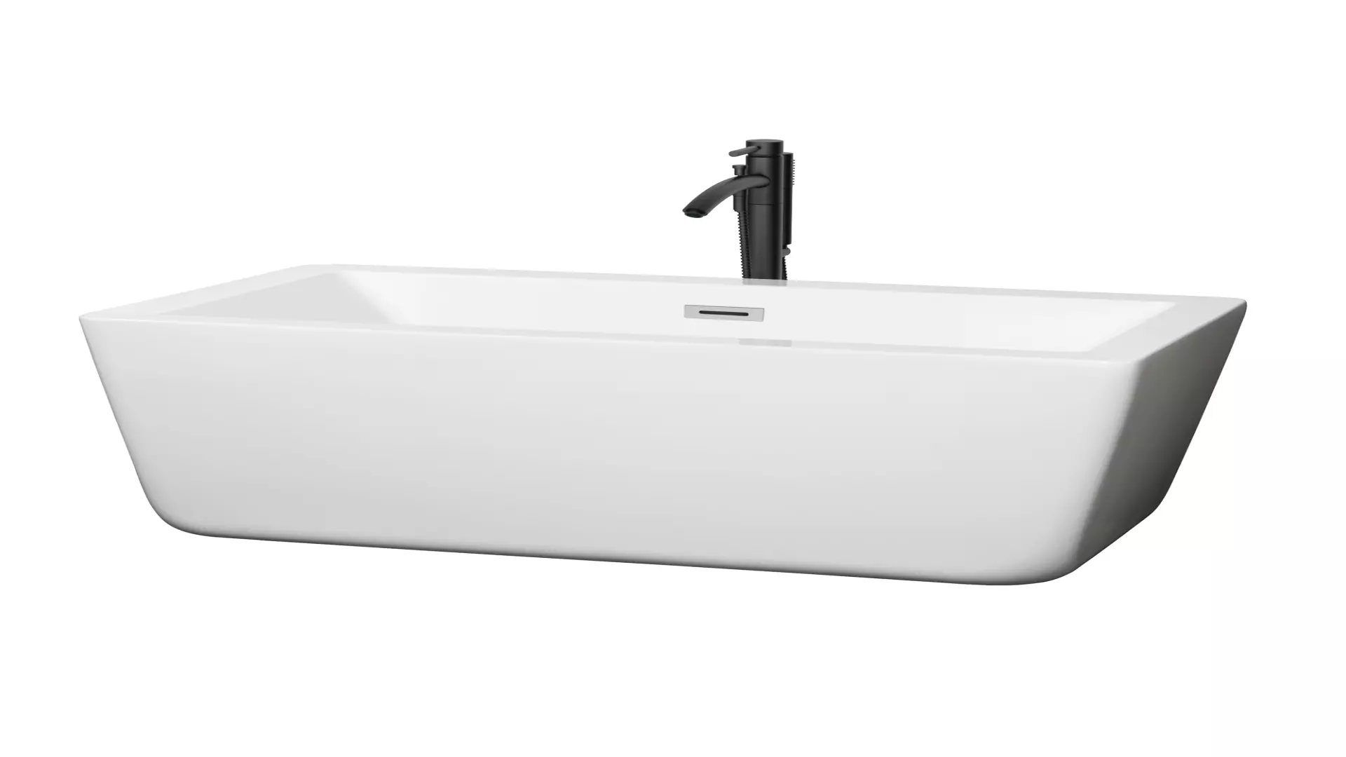 Laura 59 Inch Freestanding Bathtub in White with Polished Chrome Trim and Floor Mounted Faucet in Matte Black material
