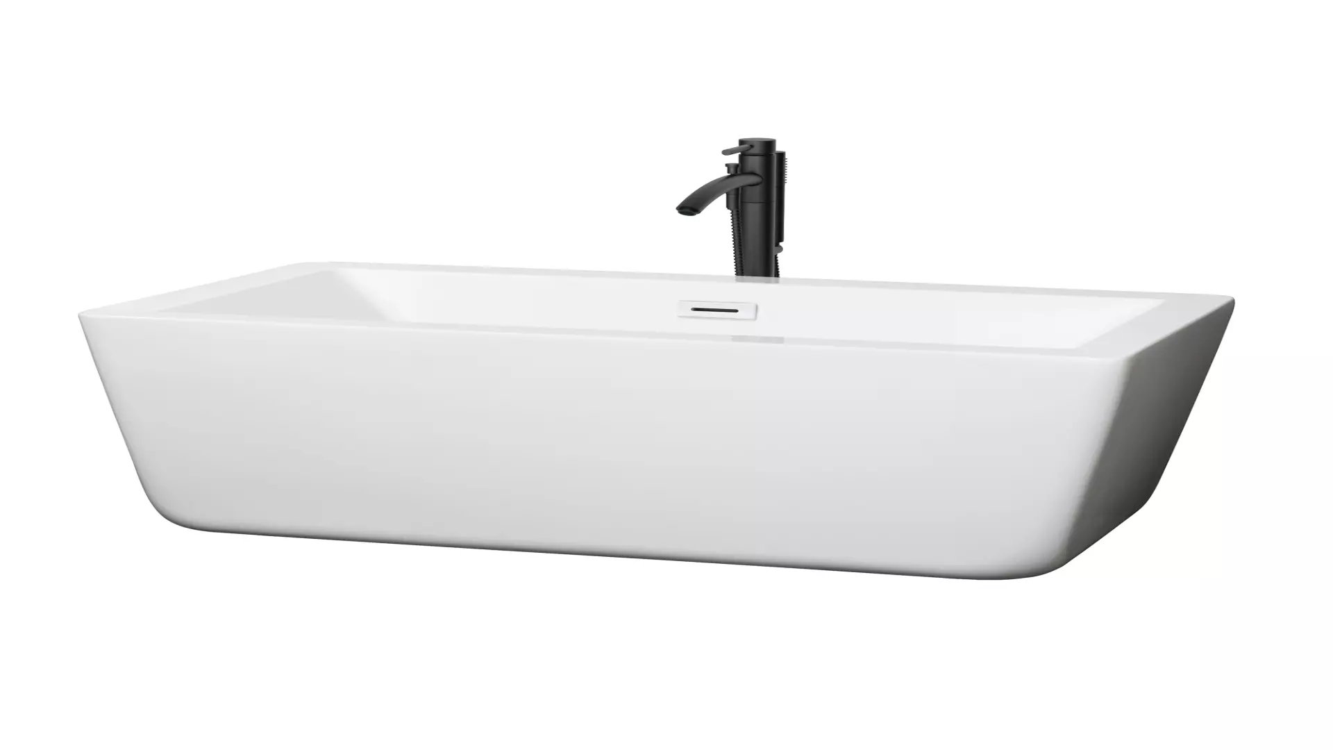 Laura 59 Inch Freestanding Bathtub in White with Shiny White Trim and Floor Mounted Faucet in Matte Black material