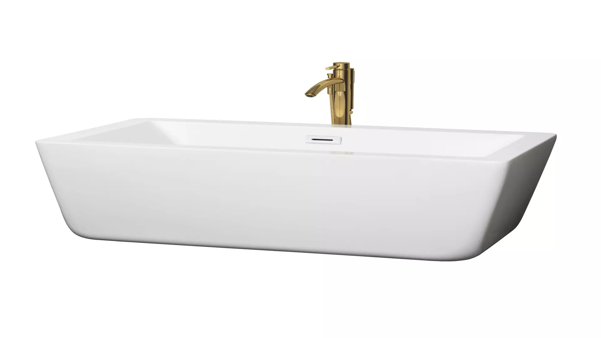 Laura 59 Inch Freestanding Bathtub in White with Shiny White Trim and Floor Mounted Faucet in Brushed Gold material