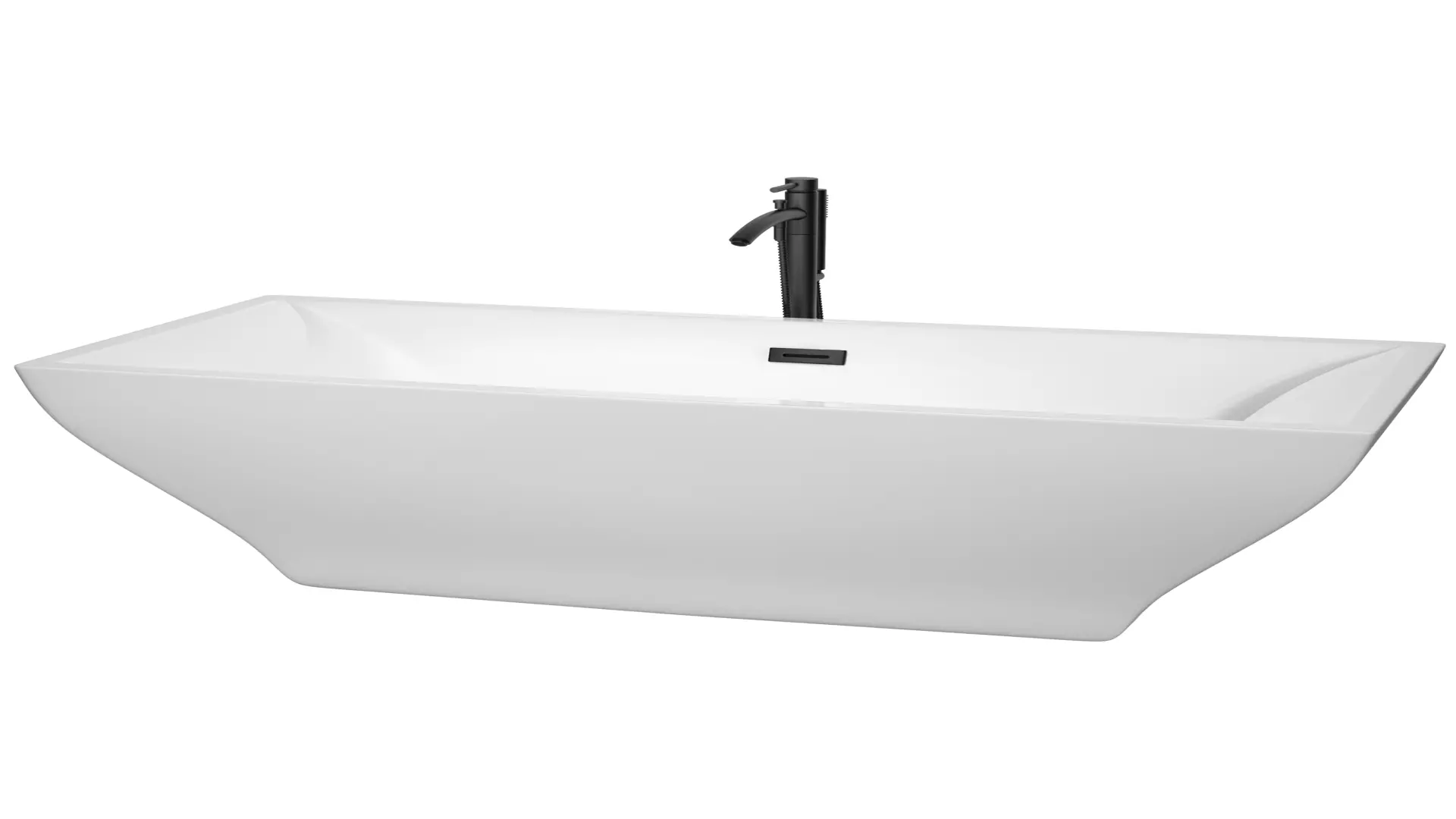 Maryam 71 Inch Freestanding Bathtub in White with Floor Mounted Faucet, Drain and Overflow Trim in Matte Black material