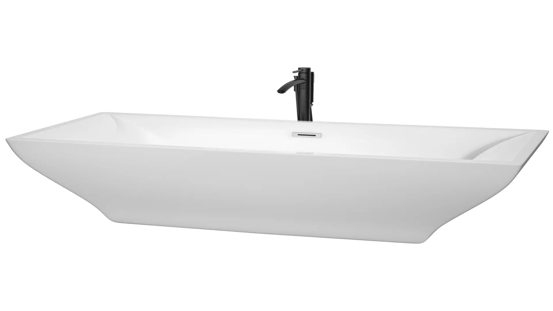 Maryam 71 Inch Freestanding Bathtub in White with Polished Chrome Trim and Floor Mounted Faucet in Matte Black material