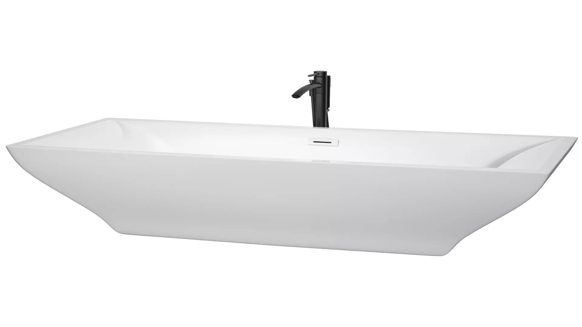 Maryam 71 Inch Freestanding Bathtub in White with Shiny White Trim and Floor Mounted Faucet in Matte Black material