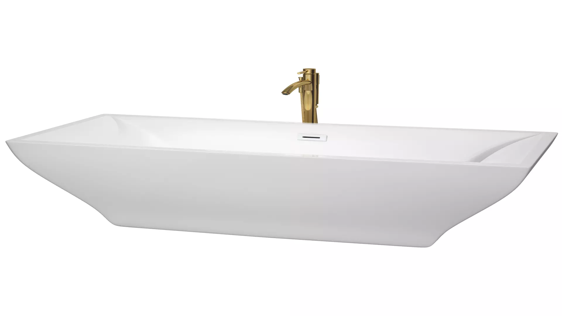 Maryam 71 Inch Freestanding Bathtub in White with Shiny White Trim and Floor Mounted Faucet in Brushed Gold material