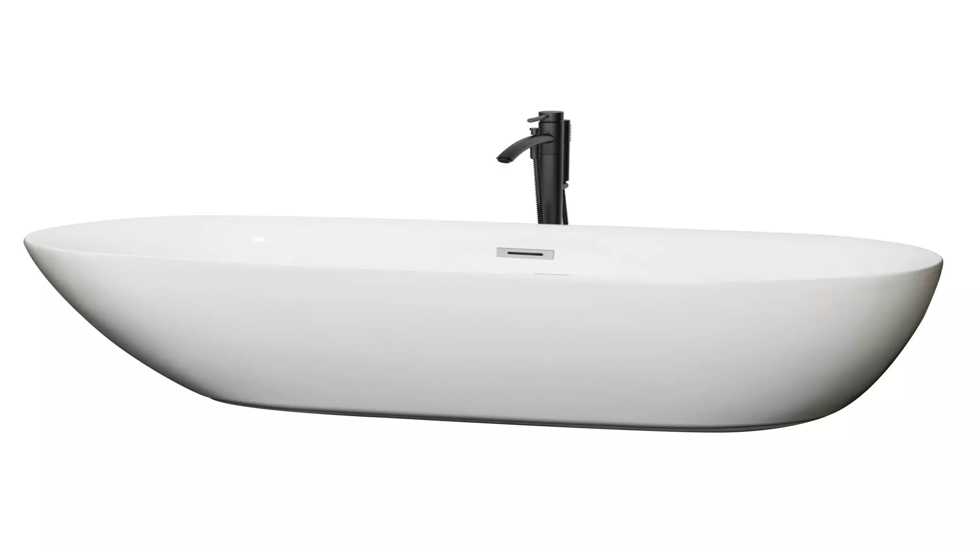 Melissa 71 Inch Freestanding Bathtub in White with Polished Chrome Trim and Floor Mounted Faucet in Matte Black material