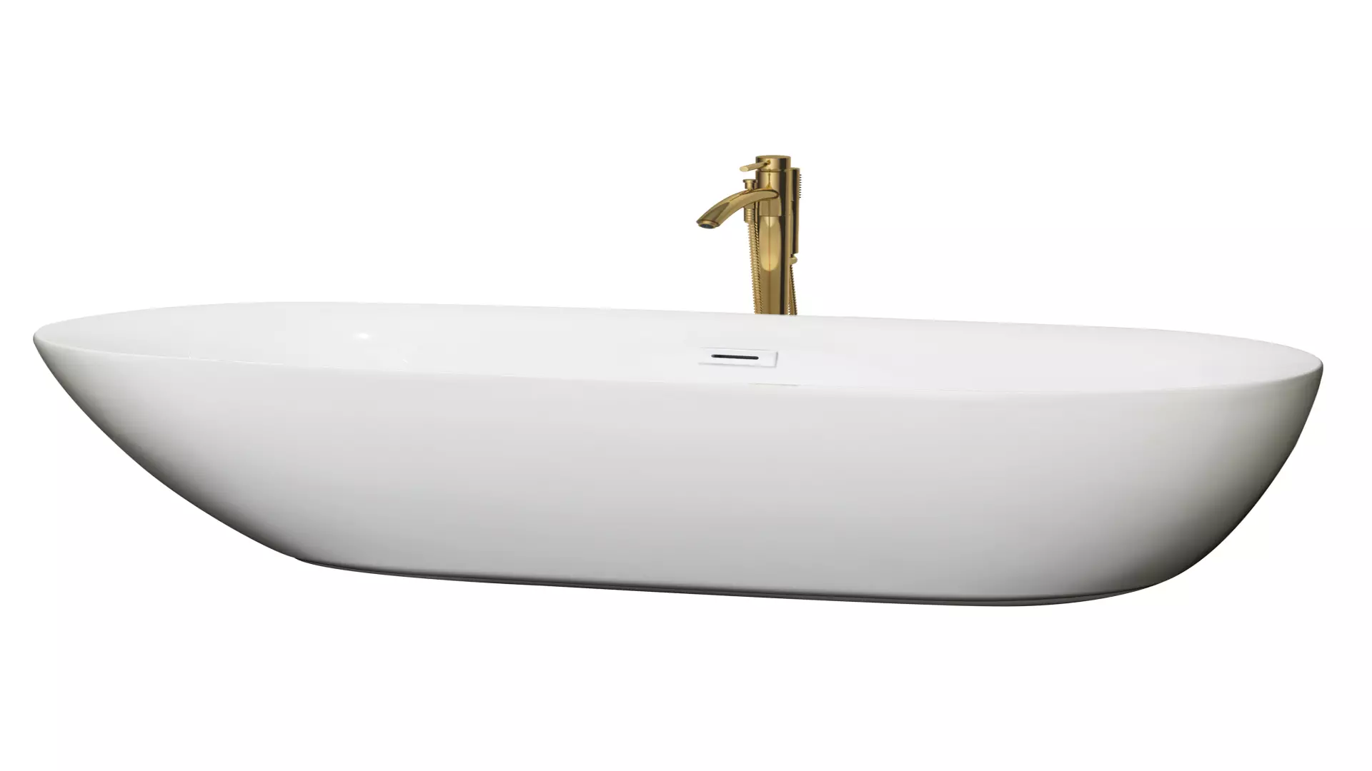 Melissa 71 Inch Freestanding Bathtub in White with Shiny White Trim and Floor Mounted Faucet in Brushed Gold material