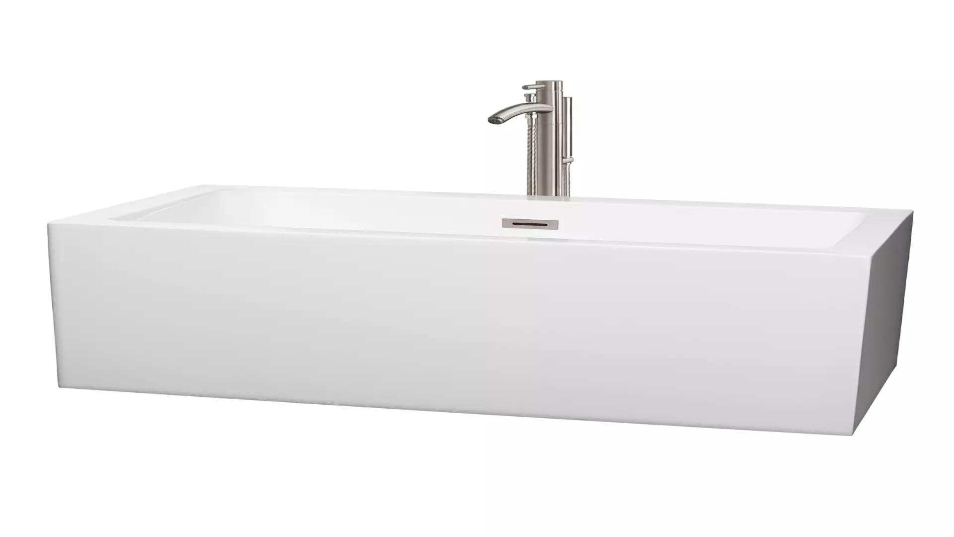 Melody 60 Inch Freestanding Bathtub in White with Floor Mounted Faucet, Drain and Overflow Trim in Brushed Nickel material