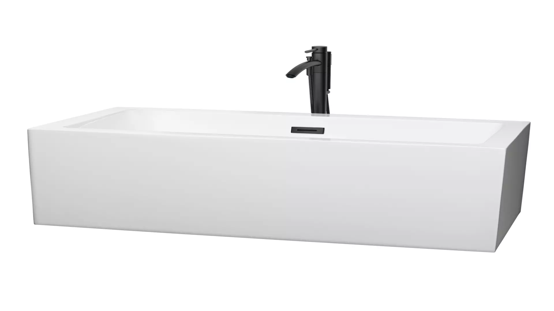 Melody 60 Inch Freestanding Bathtub in White with Floor Mounted Faucet, Drain and Overflow Trim in Matte Black material