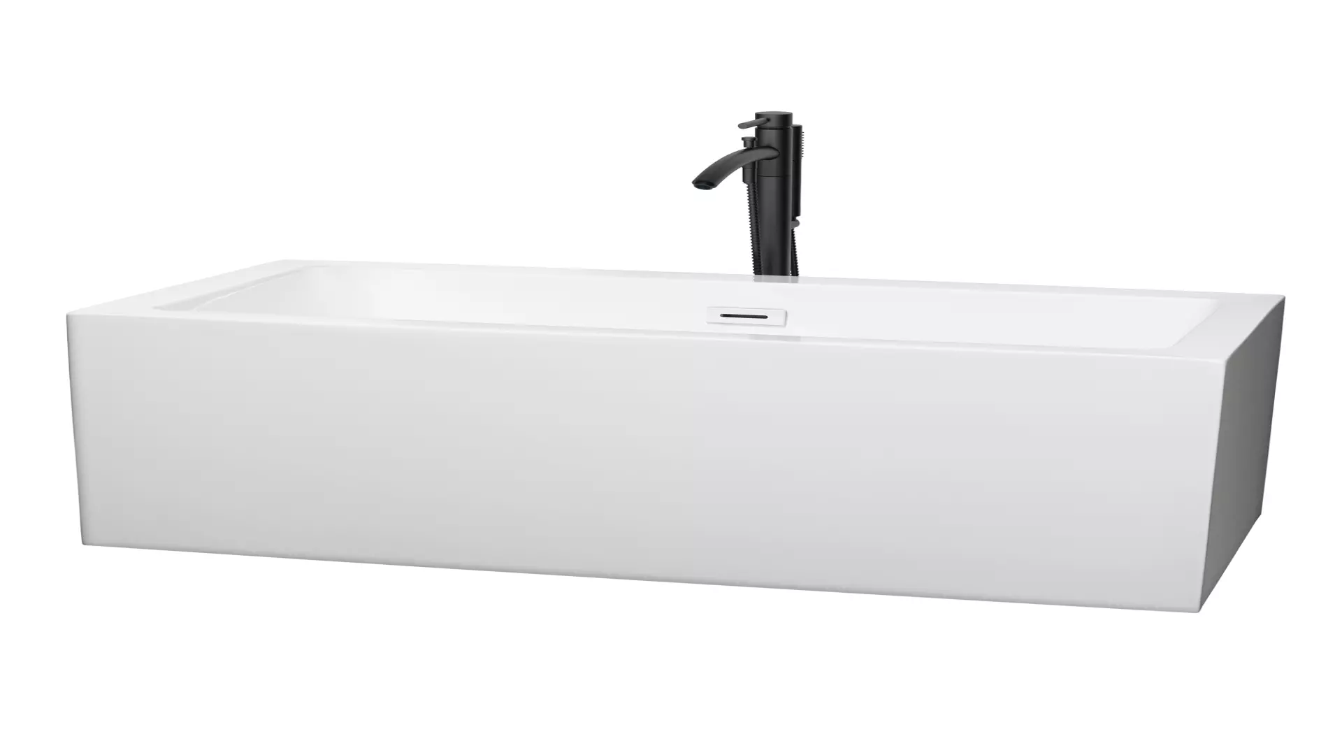 Melody 60 Inch Freestanding Bathtub in White with Shiny White Trim and Floor Mounted Faucet in Matte Black material