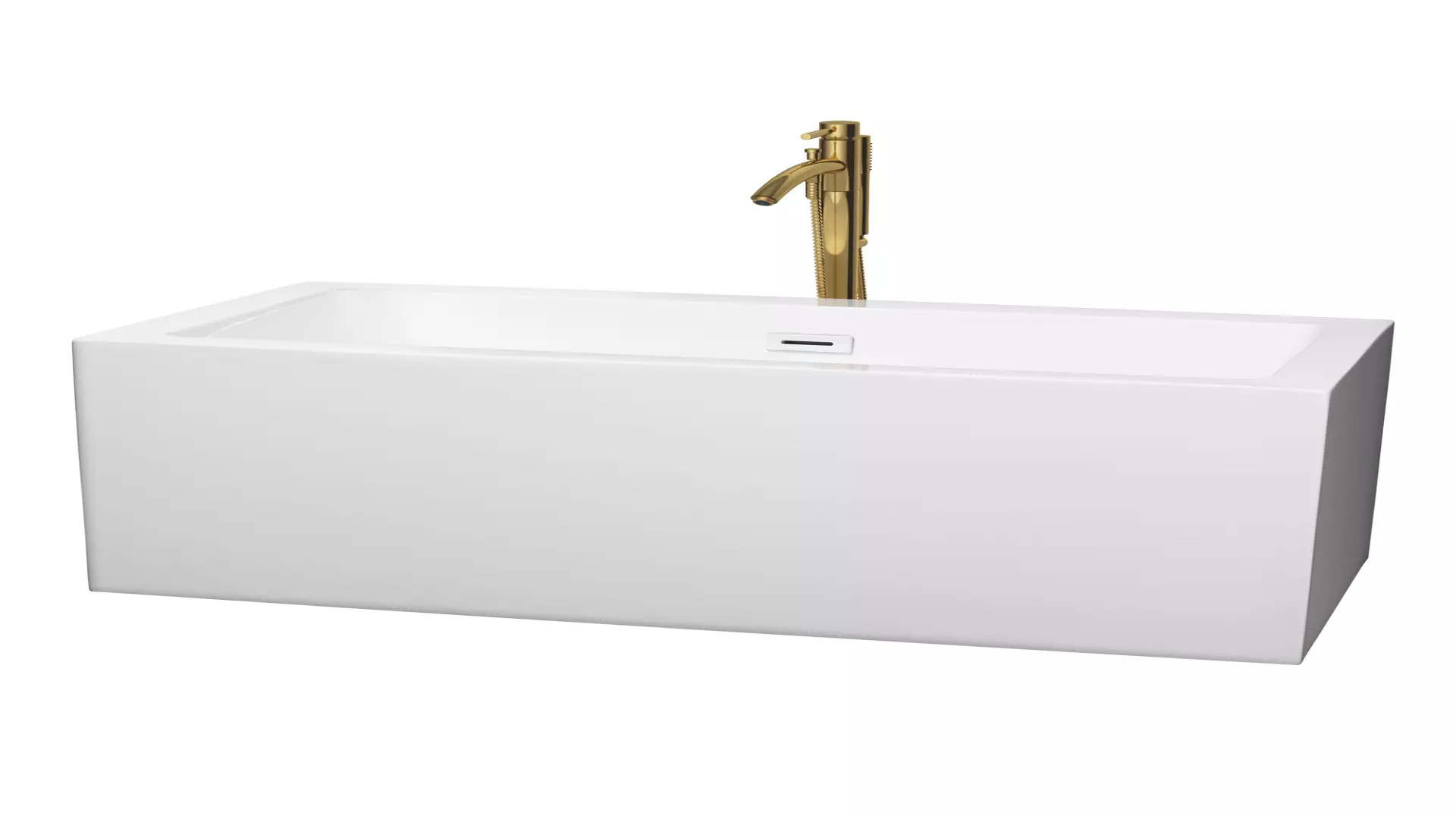 Melody 60 Inch Freestanding Bathtub in White with Shiny White Trim and Floor Mounted Faucet in Brushed Gold material