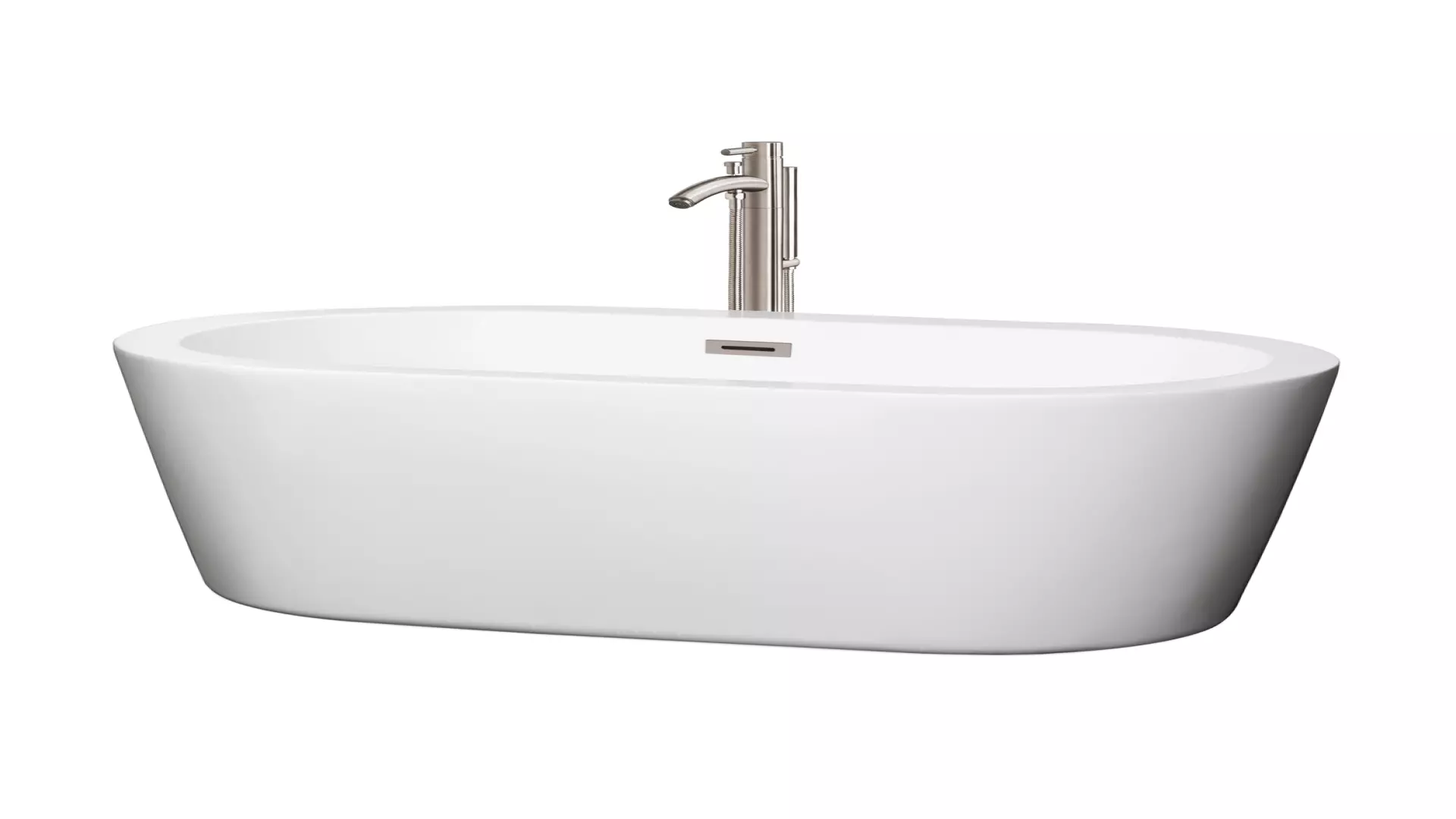 Mermaid 60 Inch Freestanding Bathtub in White with Floor Mounted Faucet, Drain and Overflow Trim in Brushed Nickel material