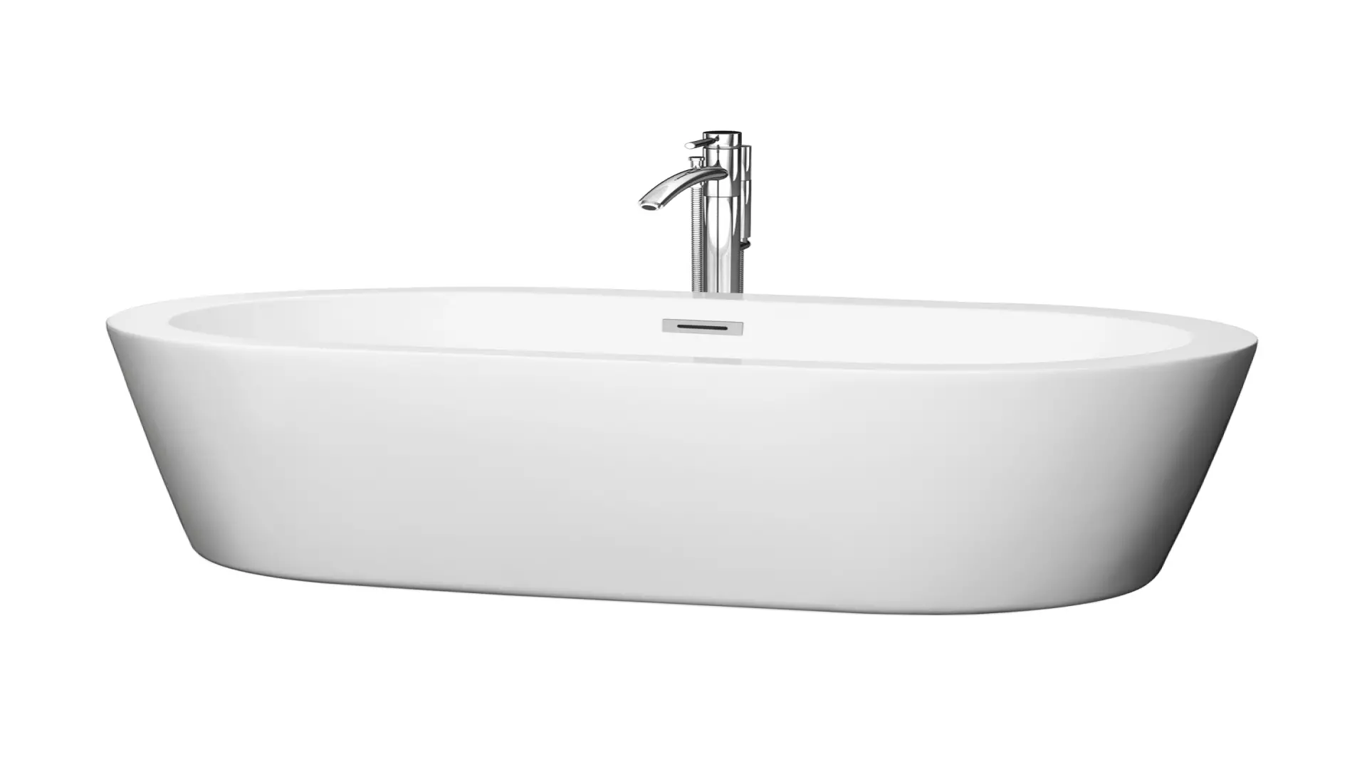 Mermaid 60 Inch Freestanding Bathtub in White with Floor Mounted Faucet, Drain and Overflow Trim in Polished Chrome material