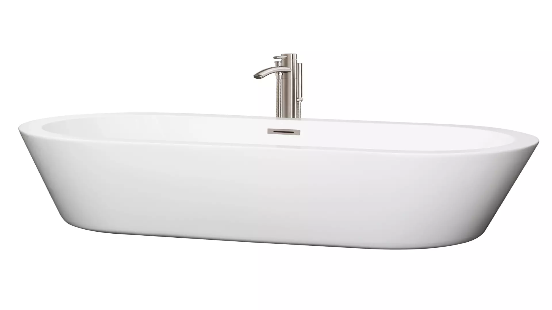 Mermaid 67 Inch Freestanding Bathtub in White with Floor Mounted Faucet, Drain and Overflow Trim in Brushed Nickel material