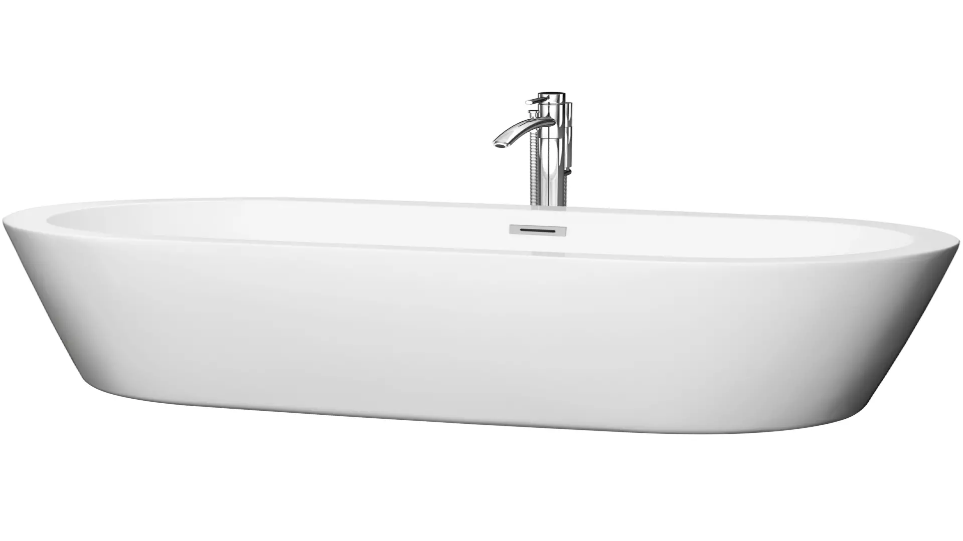 Mermaid 71 Inch Freestanding Bathtub in White with Floor Mounted Faucet, Drain and Overflow Trim in Polished Chrome material