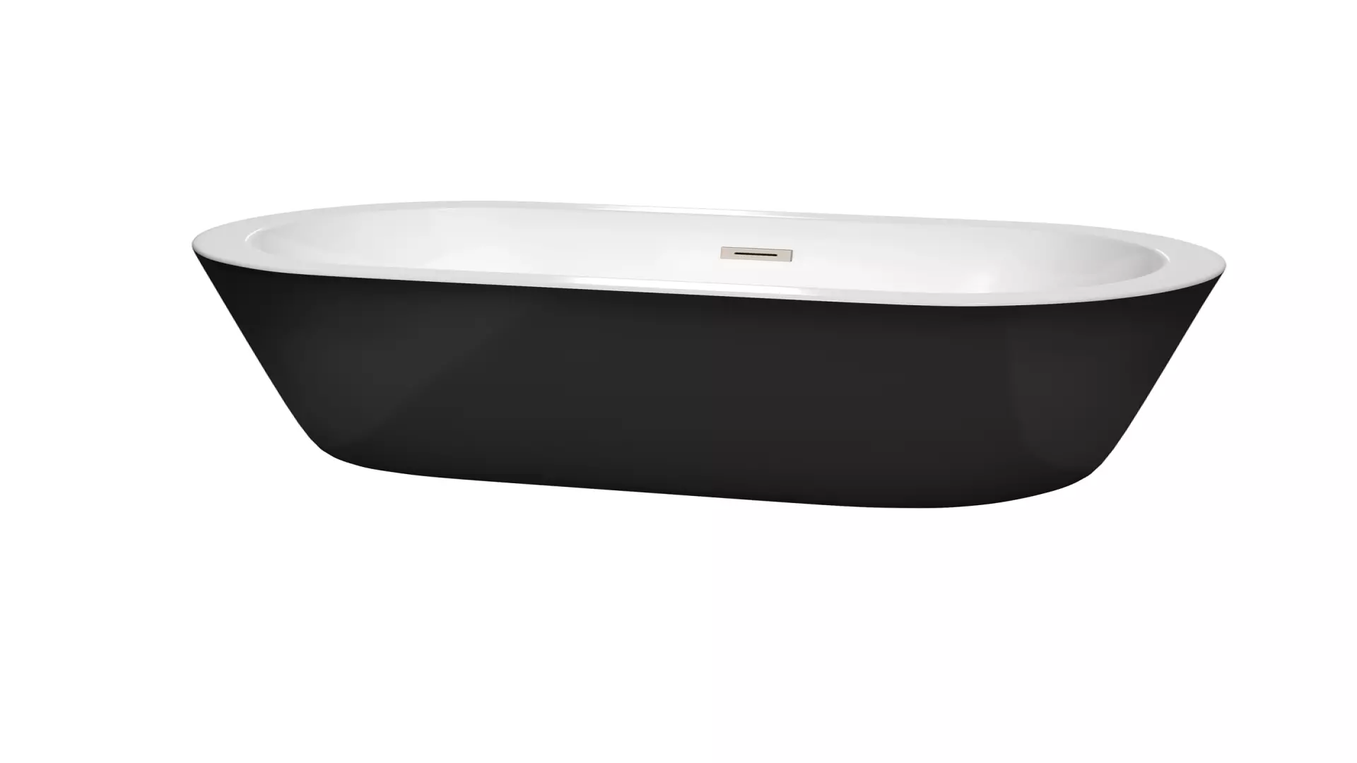 Mermaid 60 Inch Freestanding Bathtub in Black with White Interior with Brushed Nickel Drain and Overflow Trim material