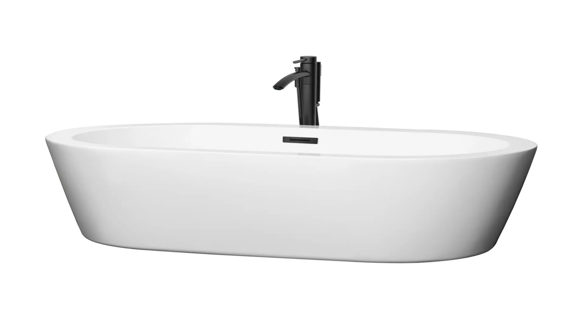 Mermaid 60 Inch Freestanding Bathtub in White with Floor Mounted Faucet, Drain and Overflow Trim in Matte Black material