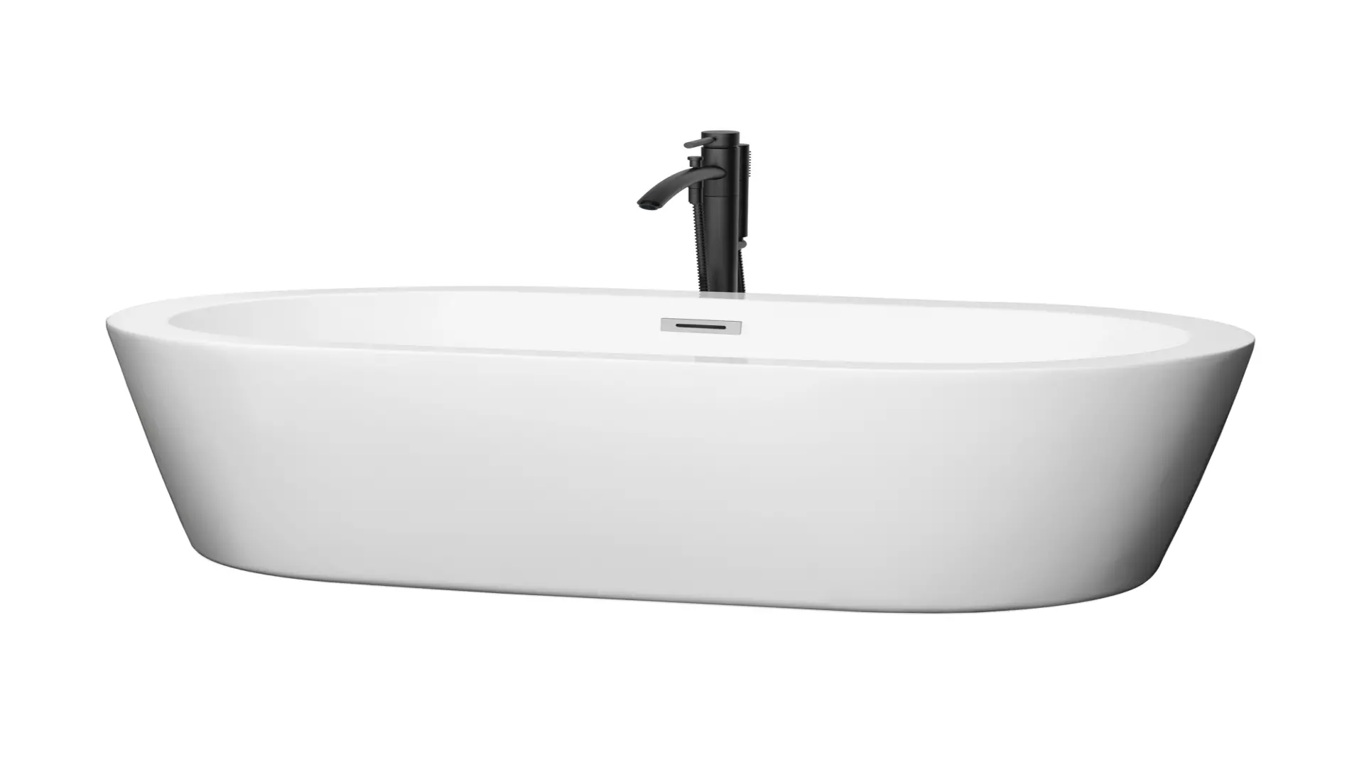 Mermaid 60 Inch Freestanding Bathtub in White with Polished Chrome Trim and Floor Mounted Faucet in Matte Black material