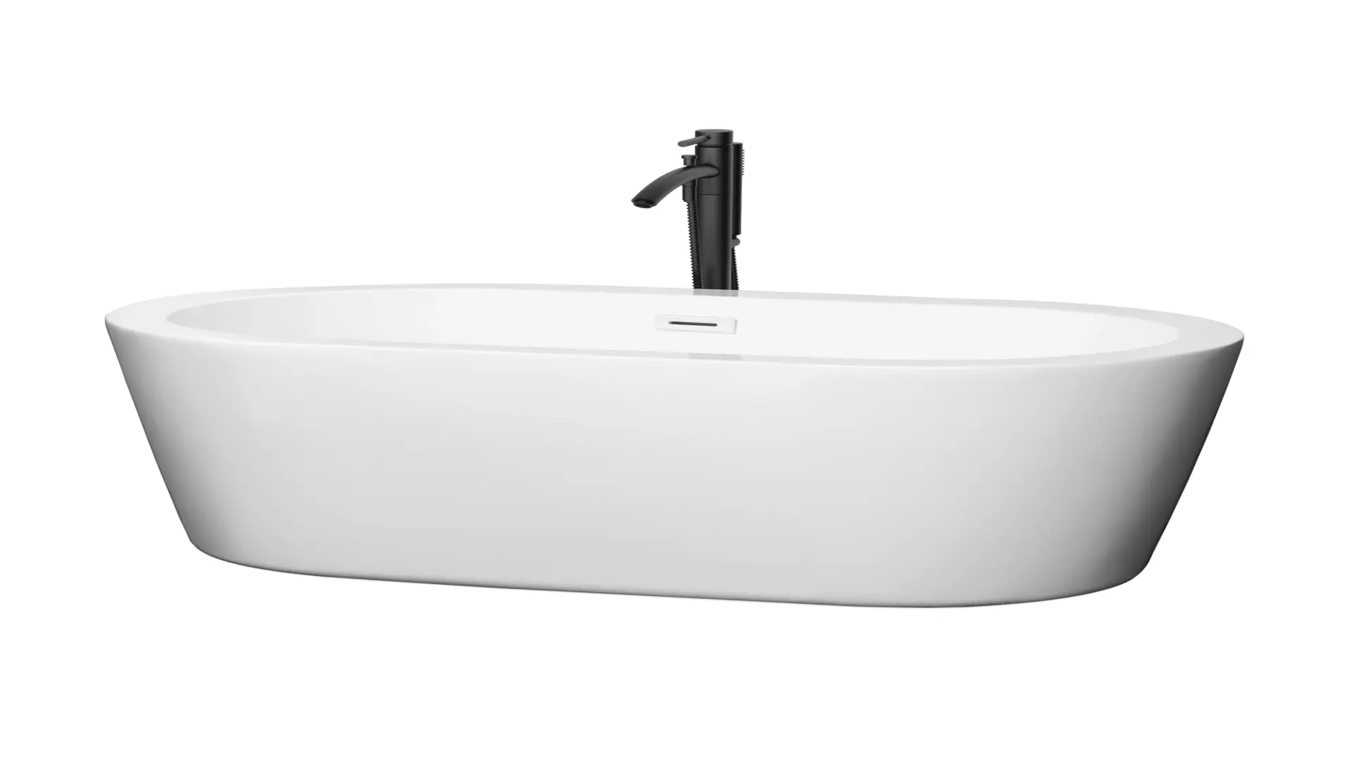 Mermaid 60 Inch Freestanding Bathtub in White with Shiny White Trim and Floor Mounted Faucet in Matte Black material