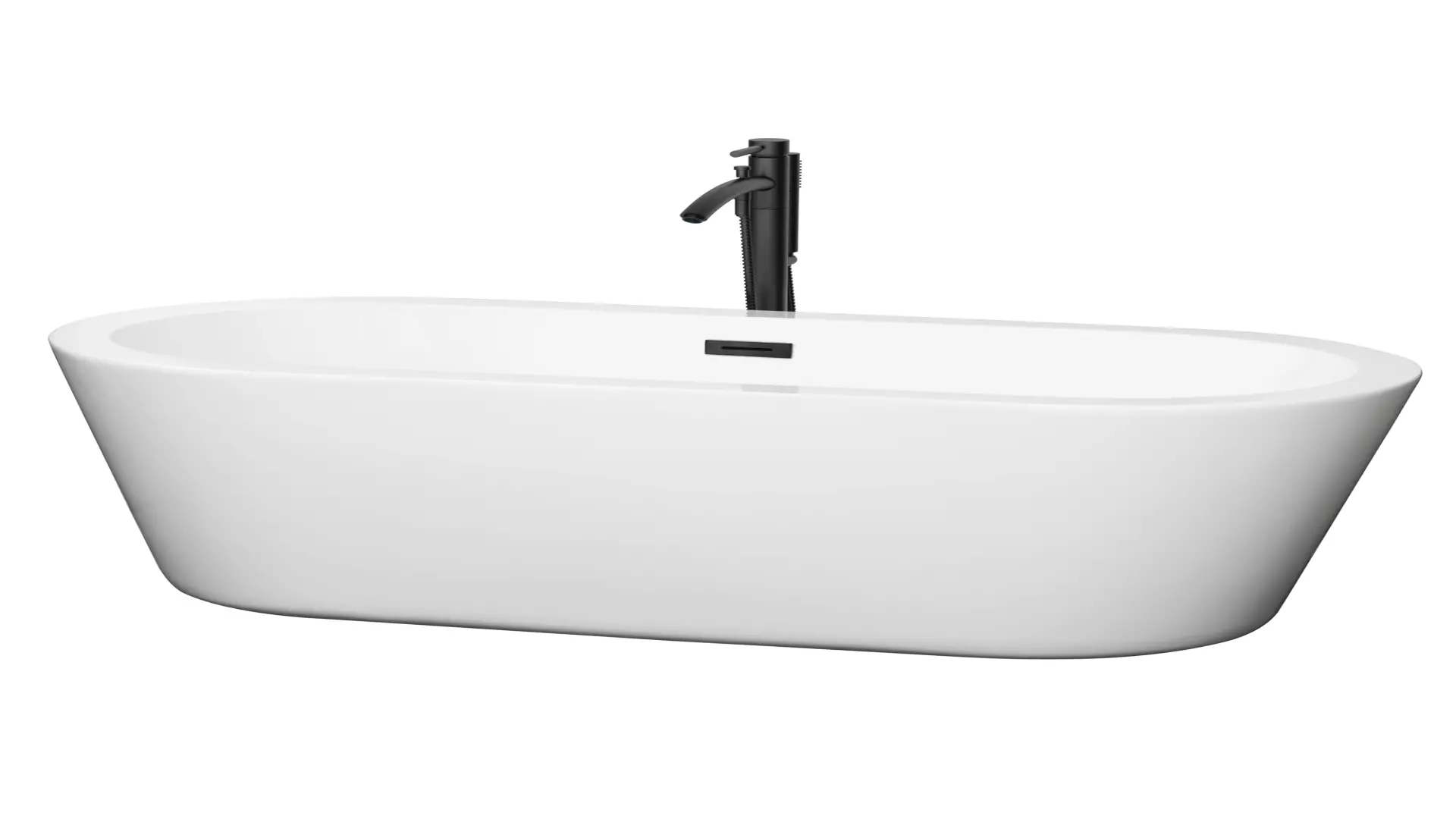 Mermaid 67 Inch Freestanding Bathtub in White with Floor Mounted Faucet, Drain and Overflow Trim in Matte Black material