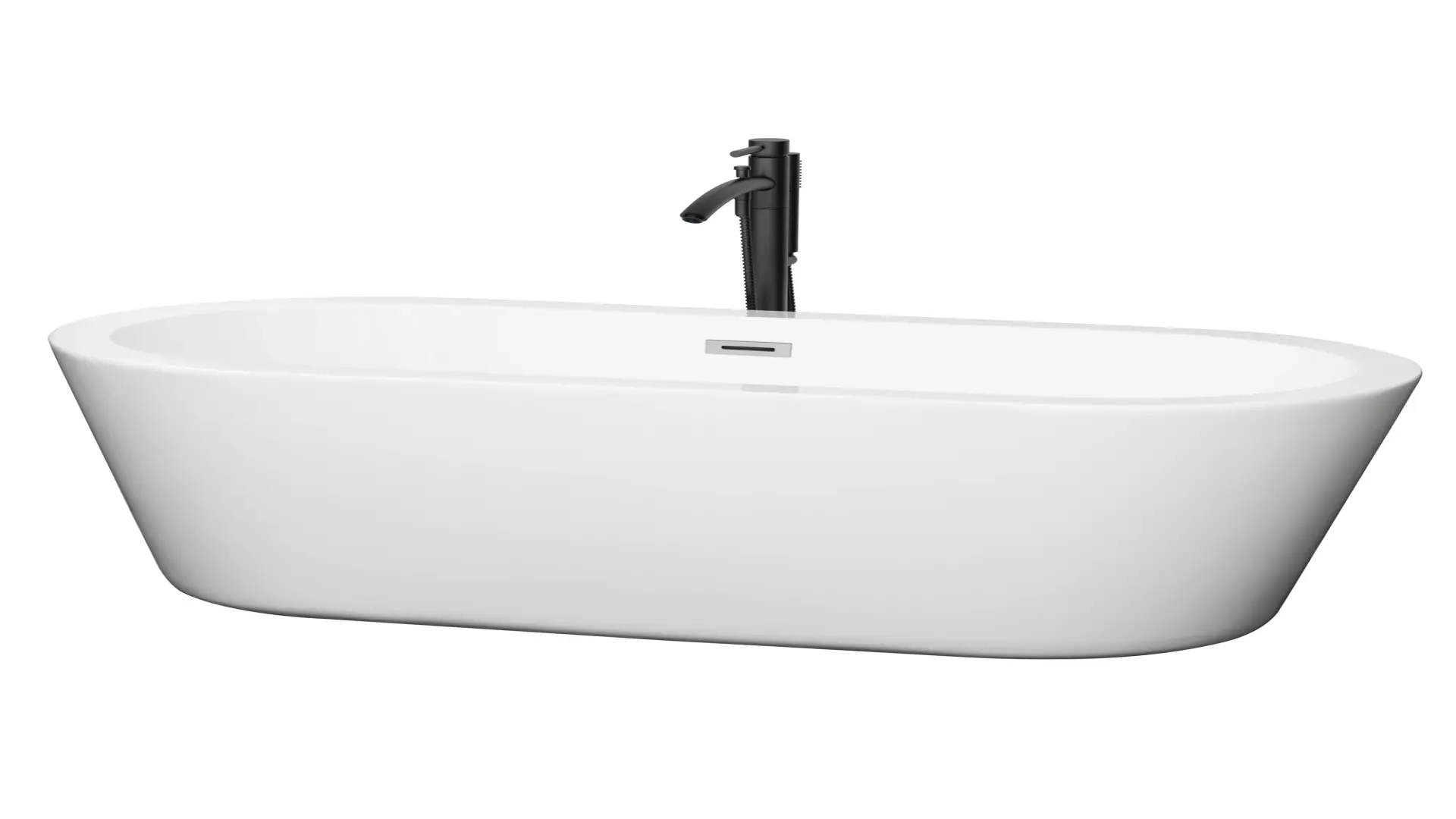 Mermaid 67 Inch Freestanding Bathtub in White with Polished Chrome Trim and Floor Mounted Faucet in Matte Black material
