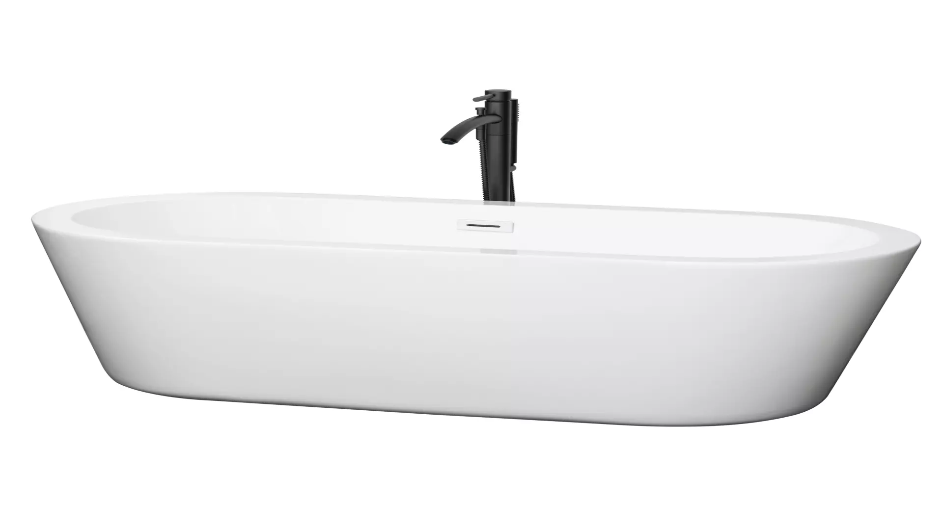 Mermaid 67 Inch Freestanding Bathtub in White with Shiny White Trim and Floor Mounted Faucet in Matte Black material