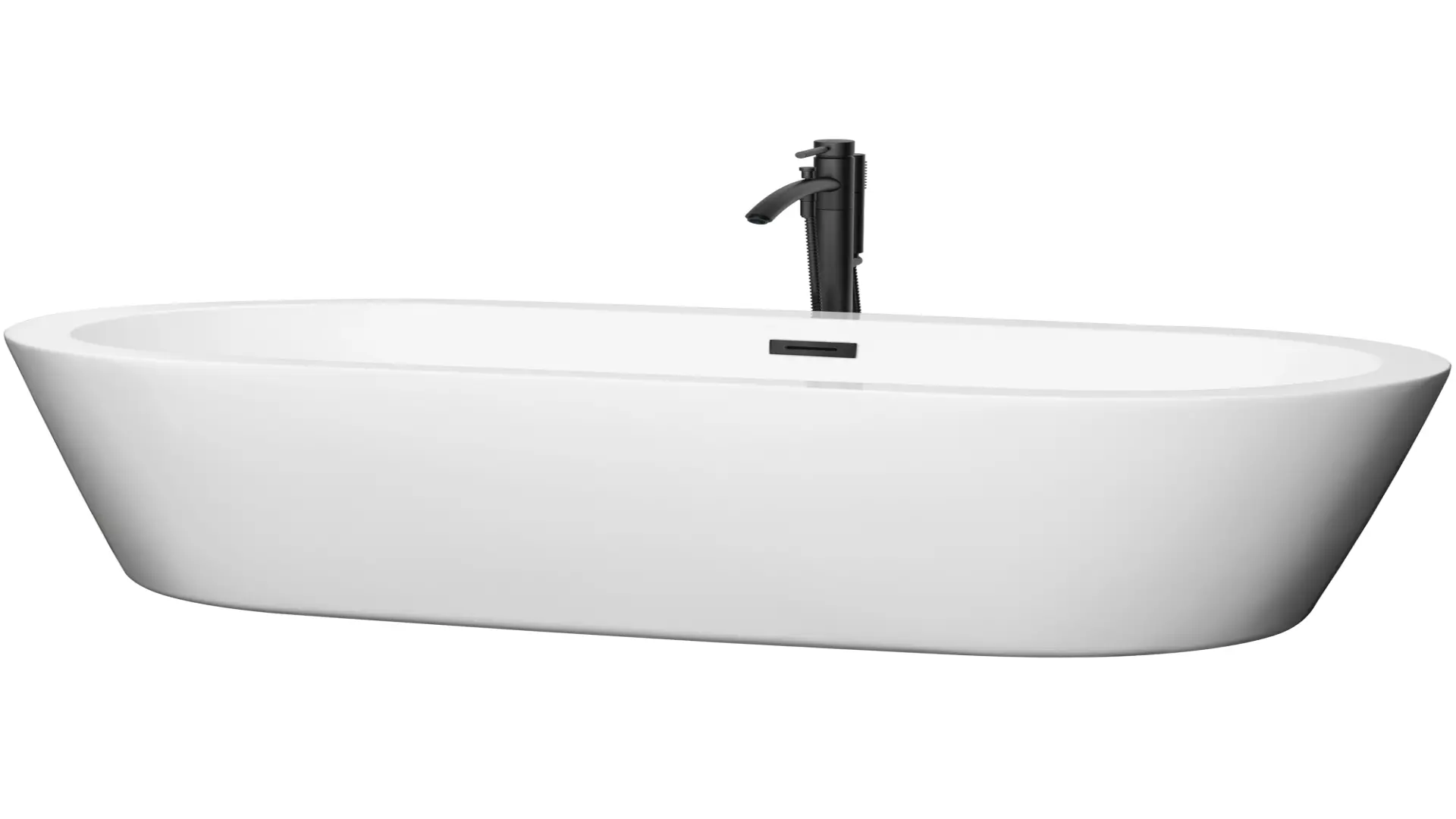 Mermaid 71 Inch Freestanding Bathtub in White with Floor Mounted Faucet, Drain and Overflow Trim in Matte Black material