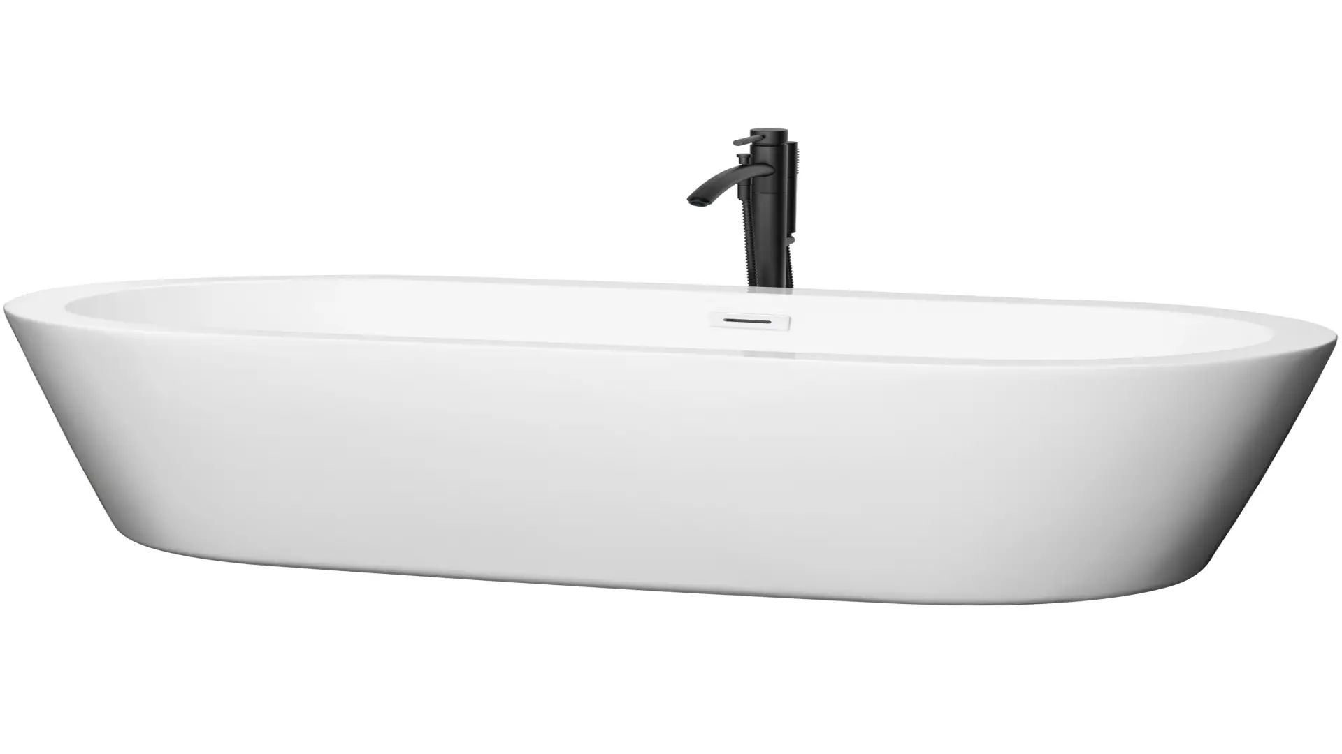 Mermaid 71 Inch Freestanding Bathtub in White with Shiny White Trim and Floor Mounted Faucet in Matte Black material