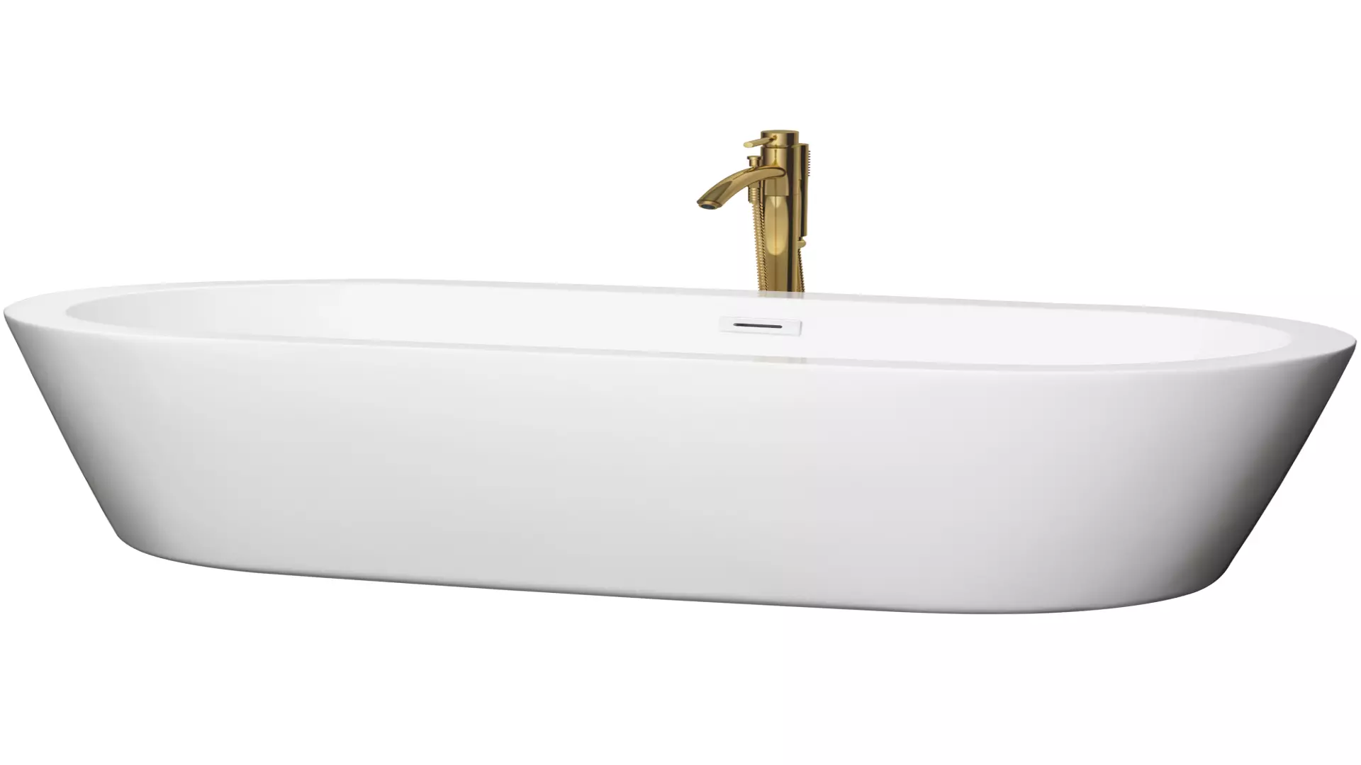 Mermaid 71 Inch Freestanding Bathtub in White with Shiny White Trim and Floor Mounted Faucet in Brushed Gold material