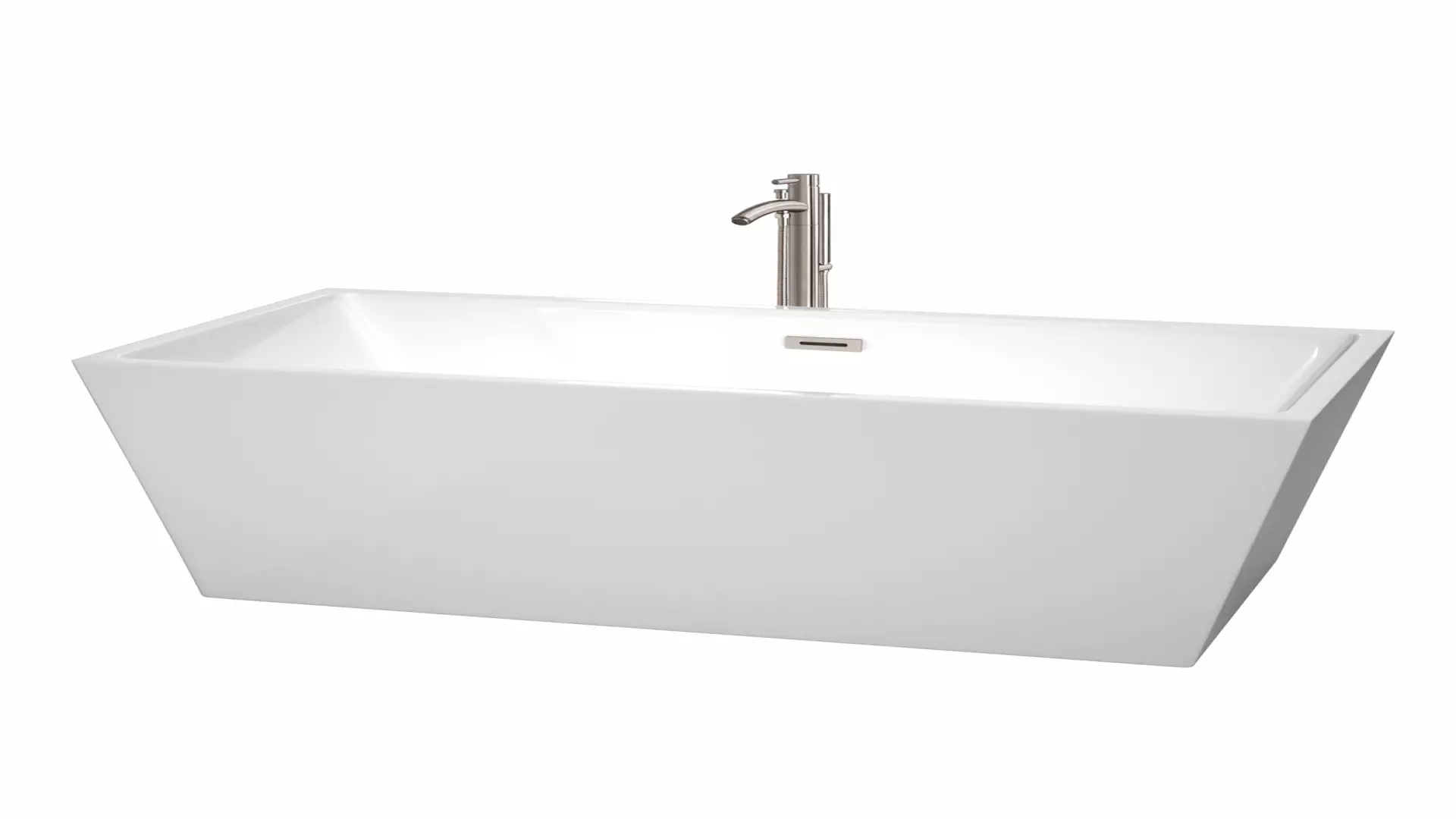 Sara 63 Inch Freestanding Bathtub in White with Floor Mounted Faucet, Drain and Overflow Trim in Brushed Nickel material