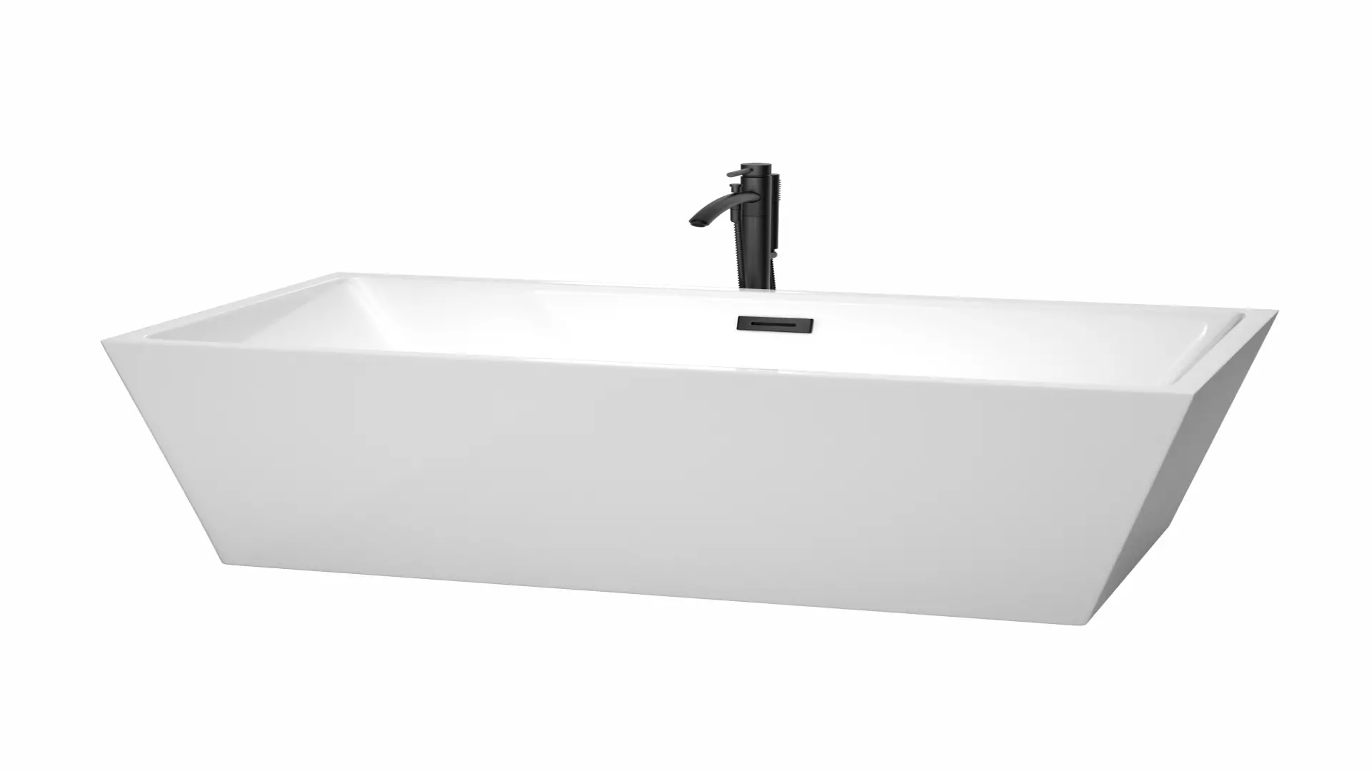 Sara 59 Inch Freestanding Bathtub in White with Floor Mounted Faucet, Drain and Overflow Trim in Matte Black material