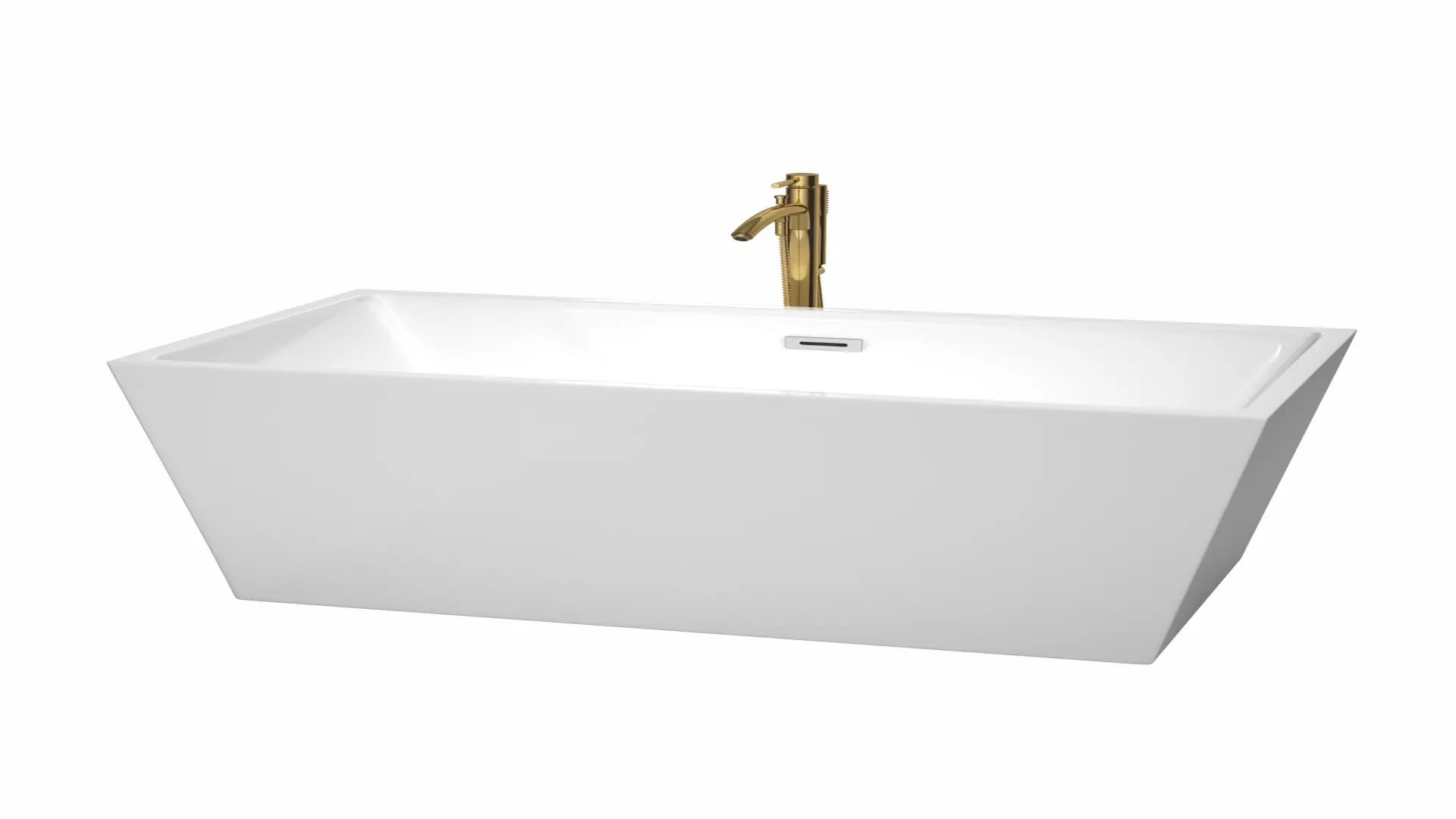 Sara 59 Inch Freestanding Bathtub in White with Polished Chrome Trim and Floor Mounted Faucet in Brushed Gold material