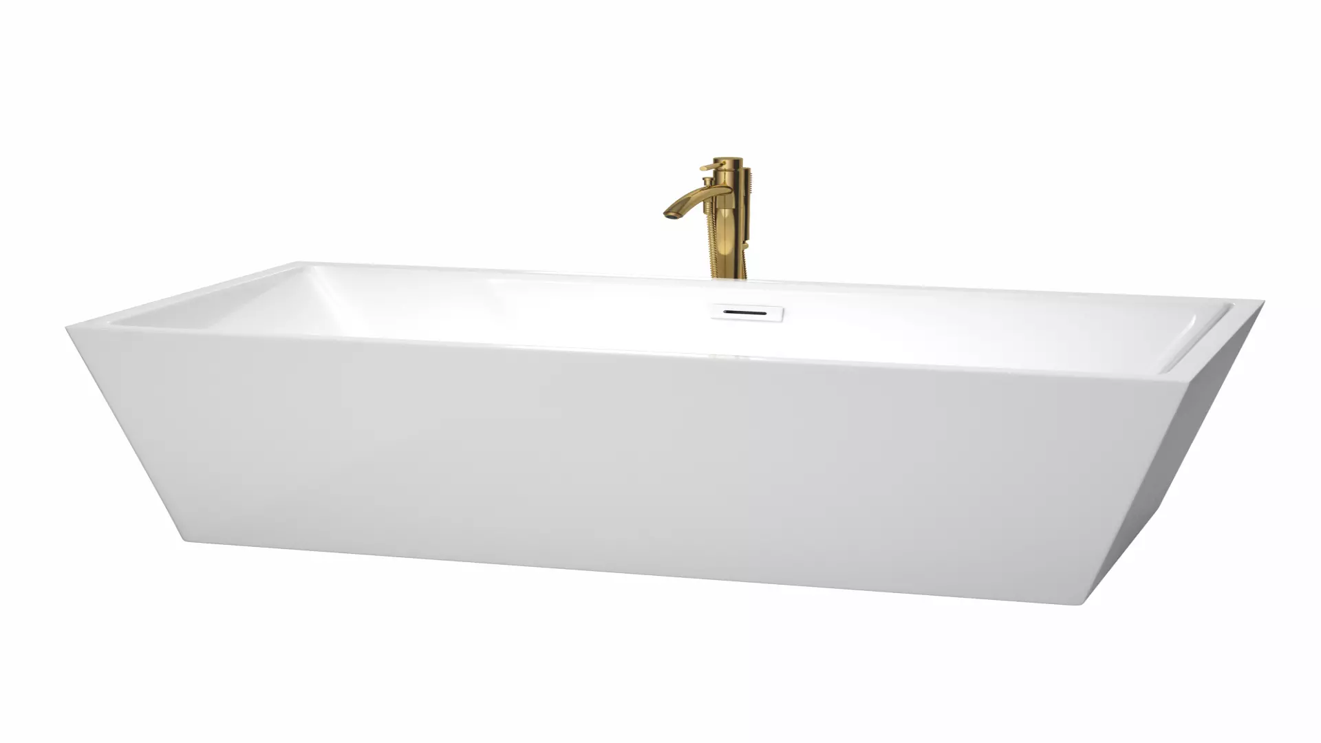 Sara 63 Inch Freestanding Bathtub in White with Shiny White Trim and Floor Mounted Faucet in Brushed Gold material