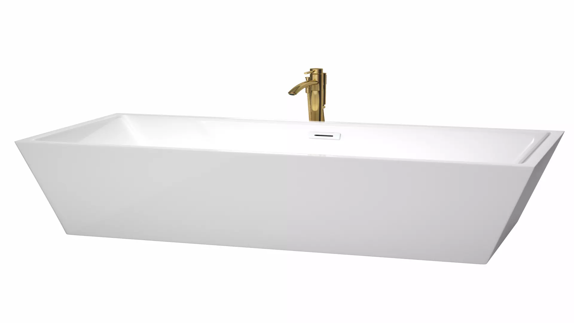 Sara 67 Inch Freestanding Bathtub in White with Shiny White Trim and Floor Mounted Faucet in Brushed Gold material
