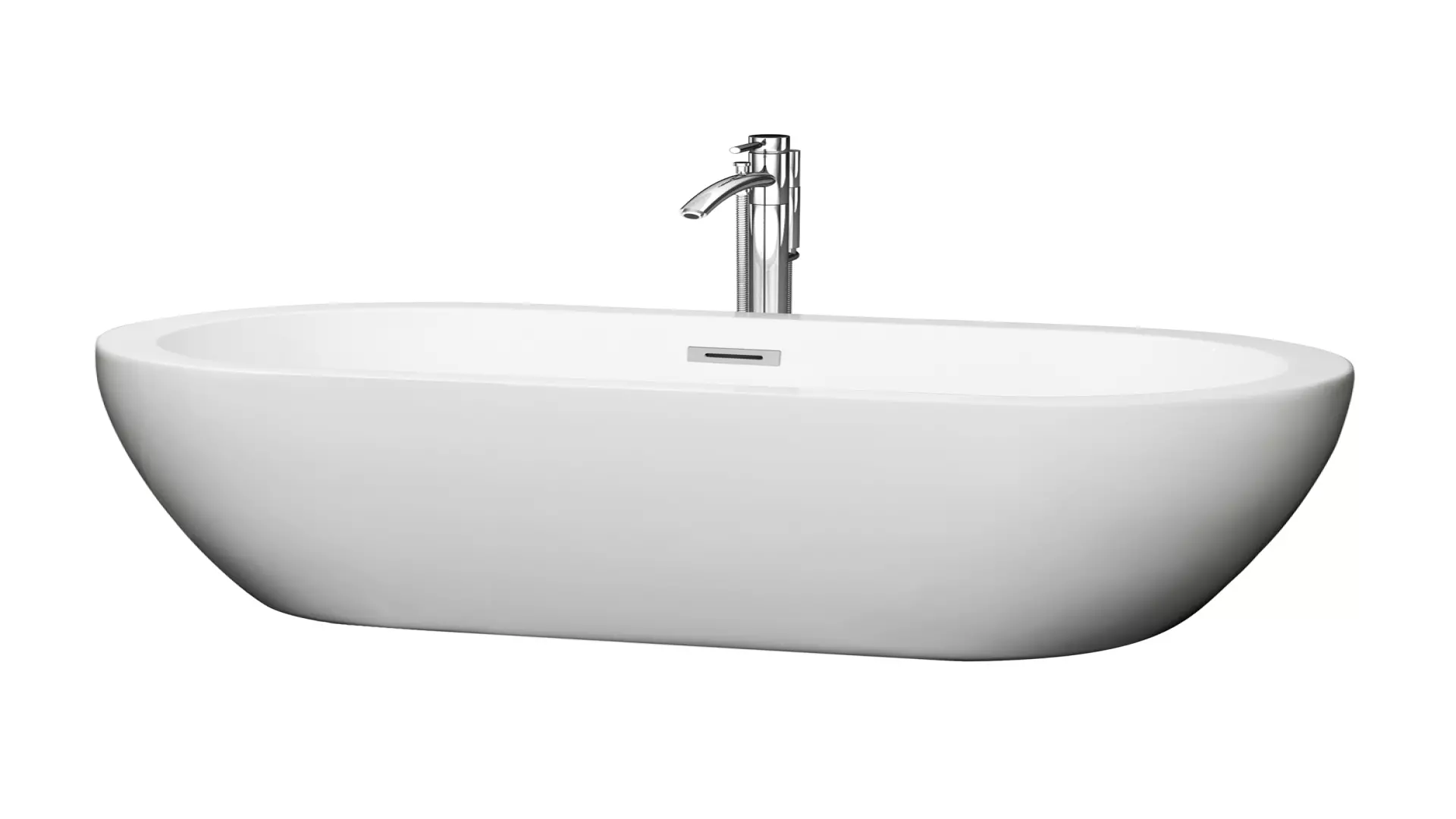 Soho 60 Inch Freestanding Bathtub in White with Floor Mounted Faucet, Drain and Overflow Trim in Polished Chrome material
