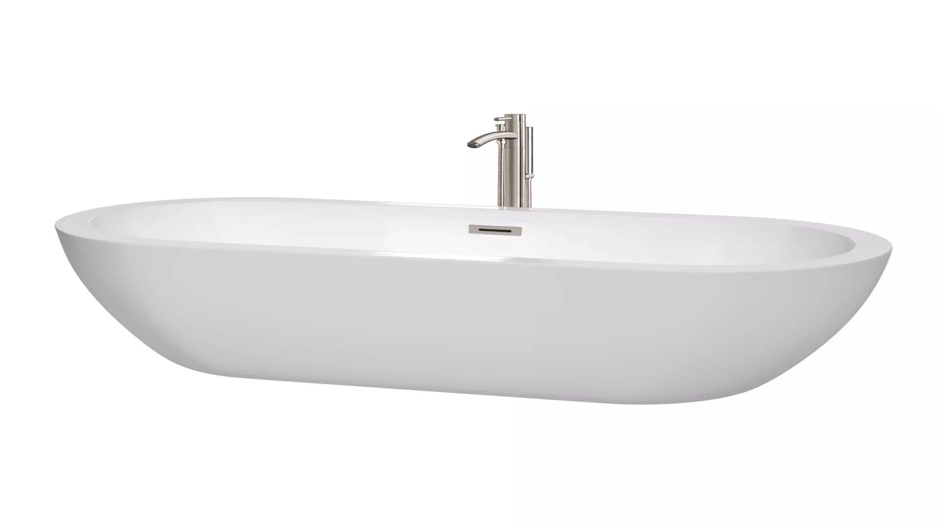 Soho 72 Inch Freestanding Bathtub in White with Floor Mounted Faucet, Drain and Overflow Trim in Brushed Nickel material