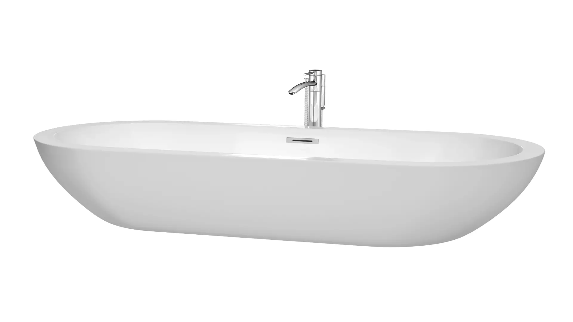 Soho 72 Inch Freestanding Bathtub in White with Floor Mounted Faucet, Drain and Overflow Trim in Polished Chrome material