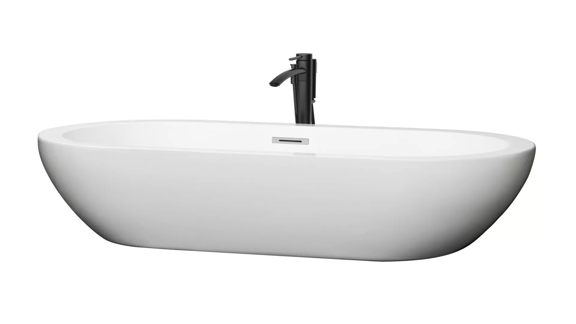 Soho 60 Inch Freestanding Bathtub in White with Polished Chrome Trim and Floor Mounted Faucet in Matte Black material