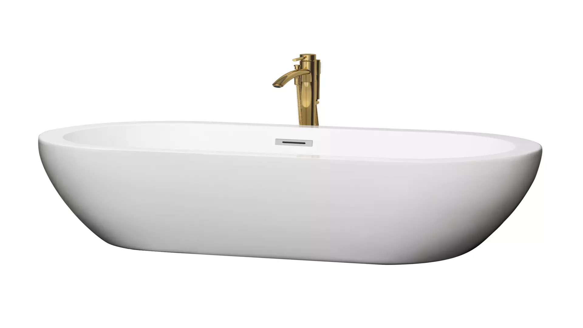 Soho 60 Inch Freestanding Bathtub in White with Polished Chrome Trim and Floor Mounted Faucet in Brushed Gold material