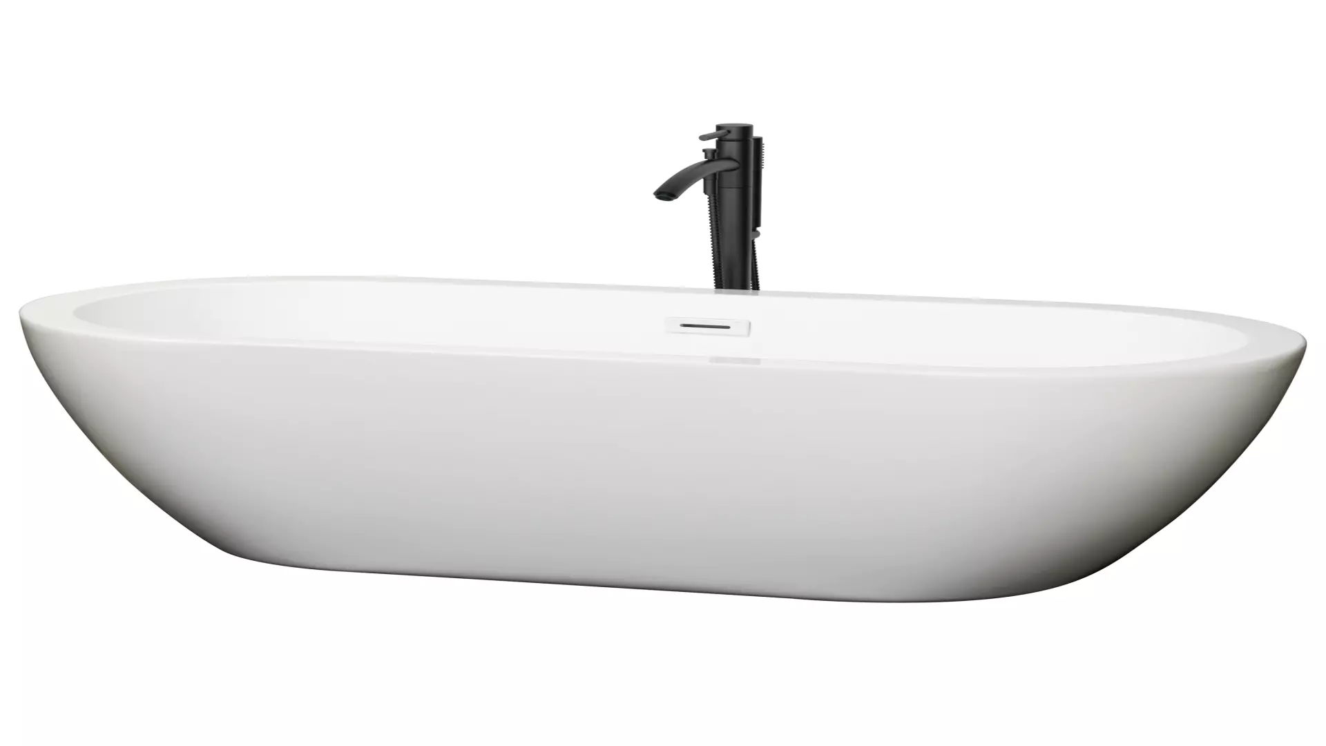 Soho 68 Inch Freestanding Bathtub in White with Shiny White Trim and Floor Mounted Faucet in Matte Black material