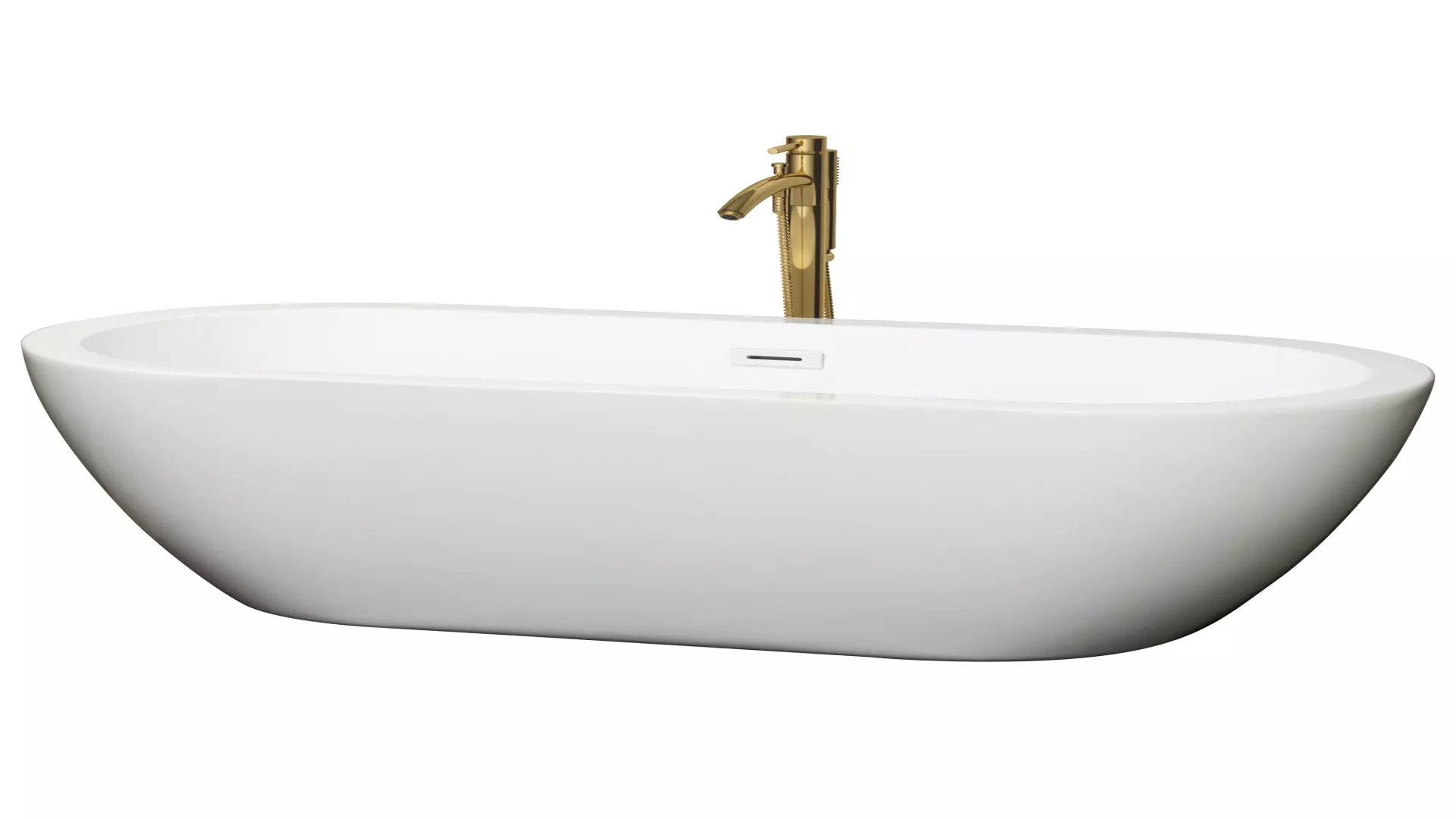 Soho 68 Inch Freestanding Bathtub in White with Shiny White Trim and Floor Mounted Faucet in Brushed Gold material